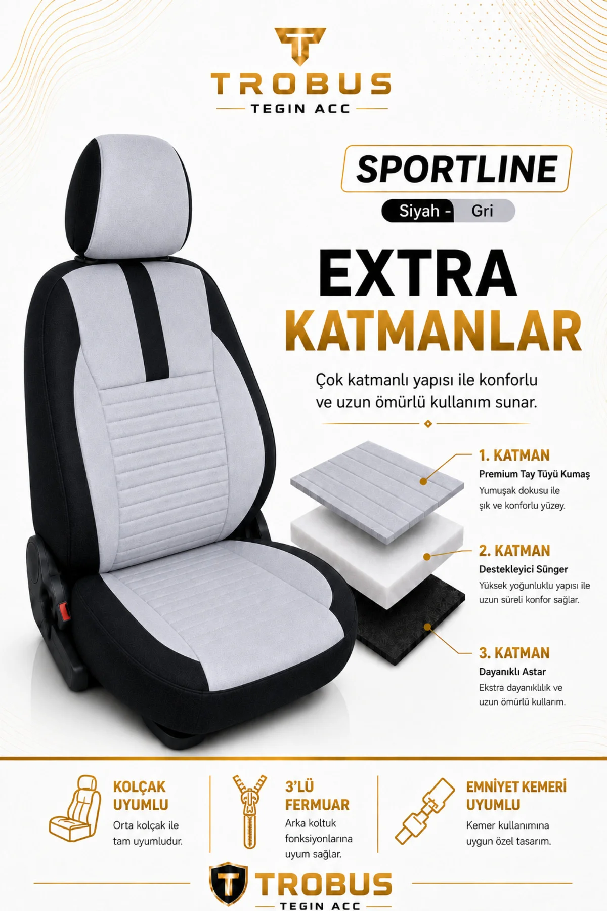 Fiat 500X 2014 Sonrası Uyumlu Sportline Serisi Gri Siyah Ortopedik Tay Tüyü Koltuk Kılıfı Fiat 500X 2014 Sonrası Uyumlu Sportline Serisi Gri Siyah Ortopedik Tay Tüyü Koltuk Kılıfı - Görsel 5