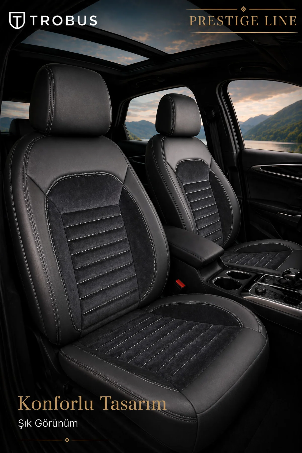 Fiat 500X 2014 ve Sonrası Tay Tüyü Deri Detay Koltuk Kılıfı Prestige Line Siyah Beyaz