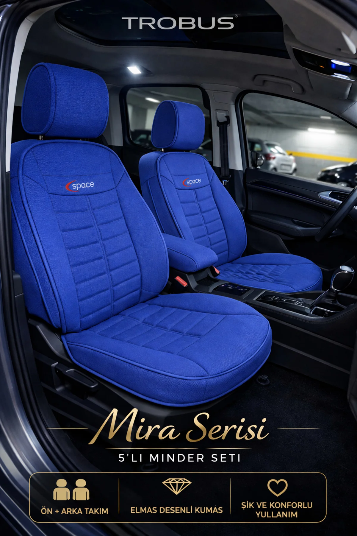 Fiat Albea 2002-2012 Uyumlu Mira Serisi Mavi 5'li Oto Koltuk Minderi