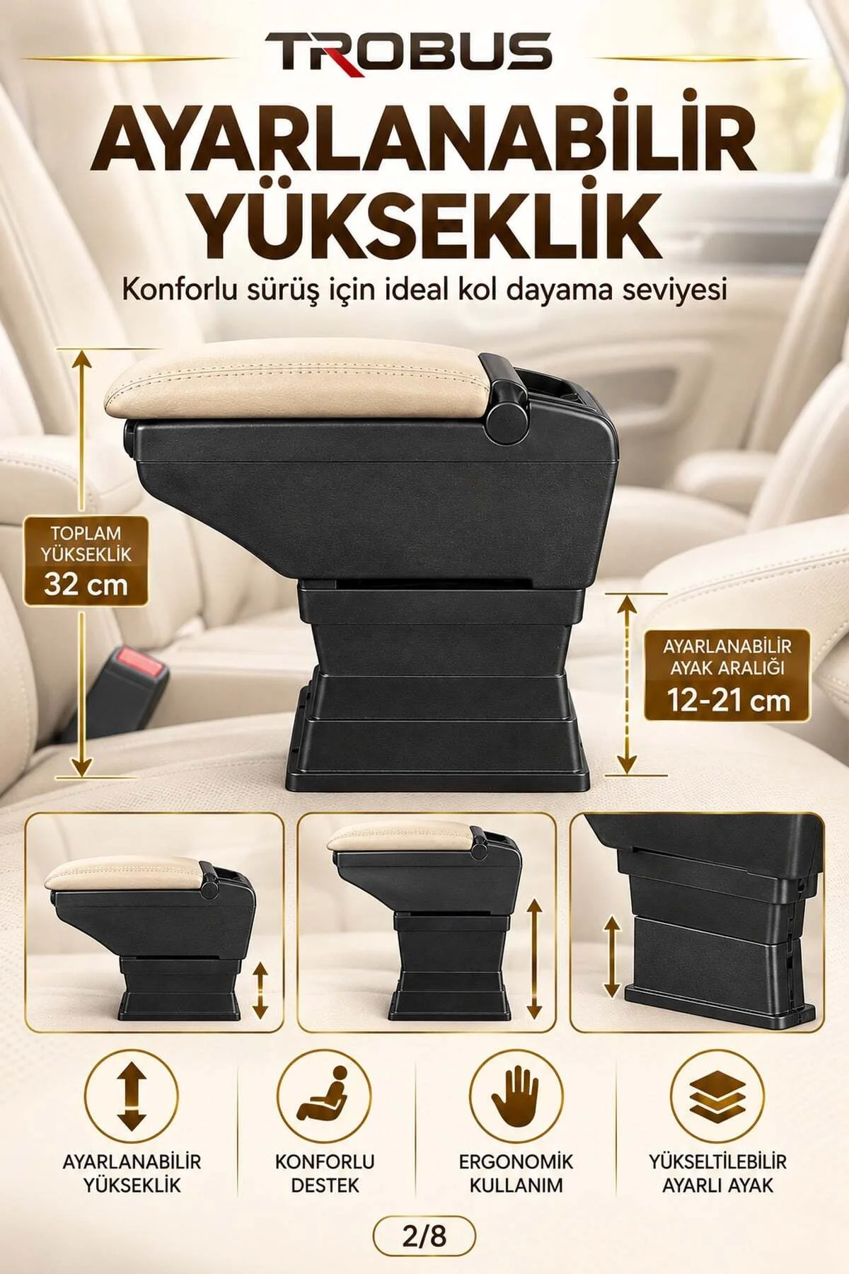 Fiat Albea 2002-2012 Uyumlu Ayarlanabilir Ayaklı Kolçak Kol Dayama Bardaklıklı Bej Siyah Fiat Albea 2002-2012 Uyumlu Ayarlanabilir Ayaklı Kolçak Kol Dayama Bardaklıklı Bej Siyah - Görsel 2