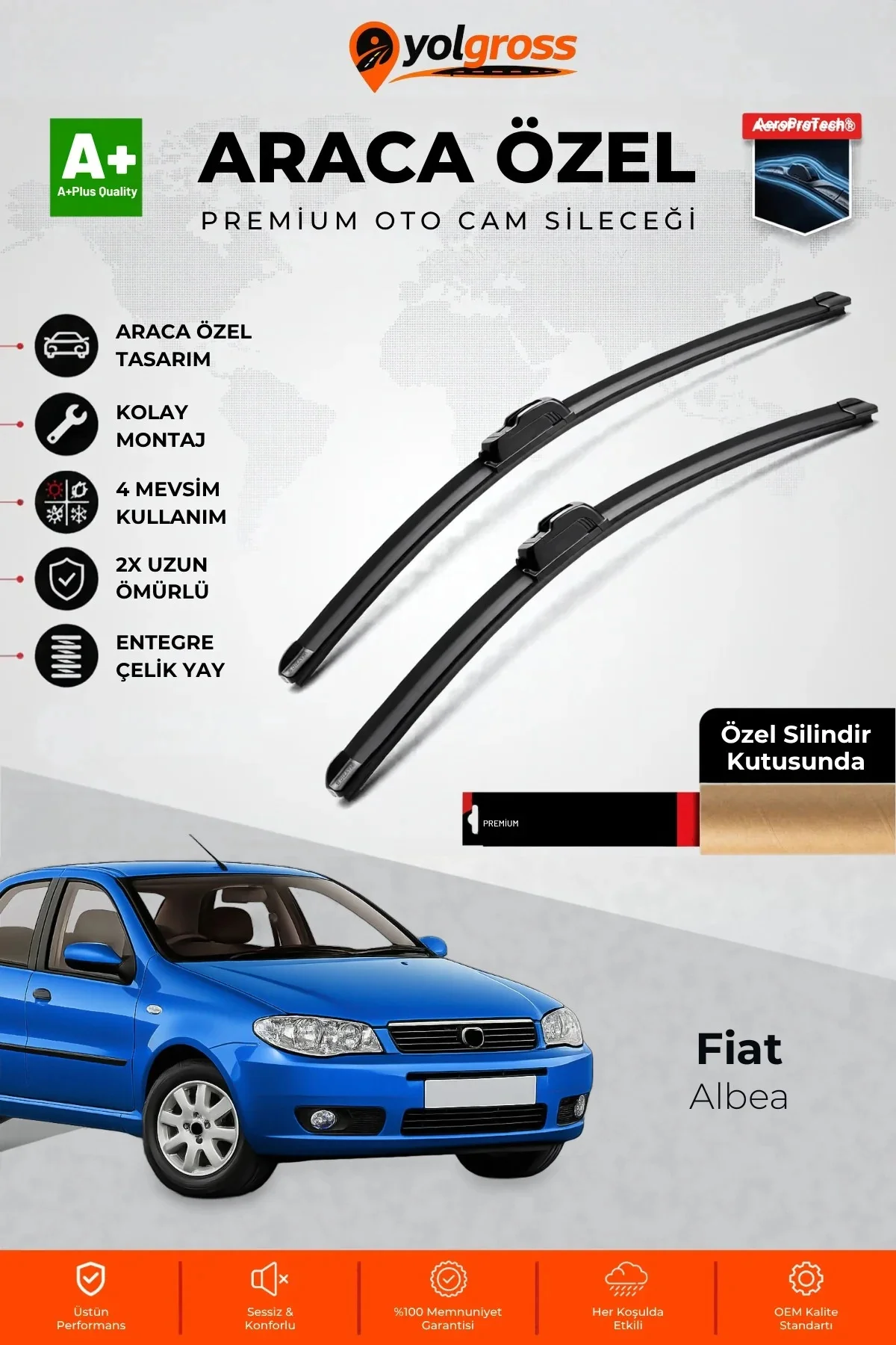 Fiat Albea Ön Cam Silecek Seti 2002-2012 Premium Araca Özel 55-45 Cm A+ Kalite