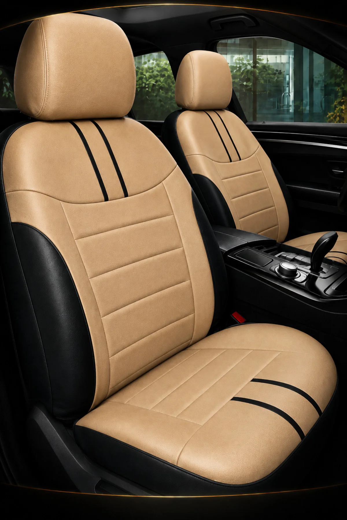 Fiat Albea Uyumlu Colorline Elegance Deri Bej Siyah Koltuk Kılıfı