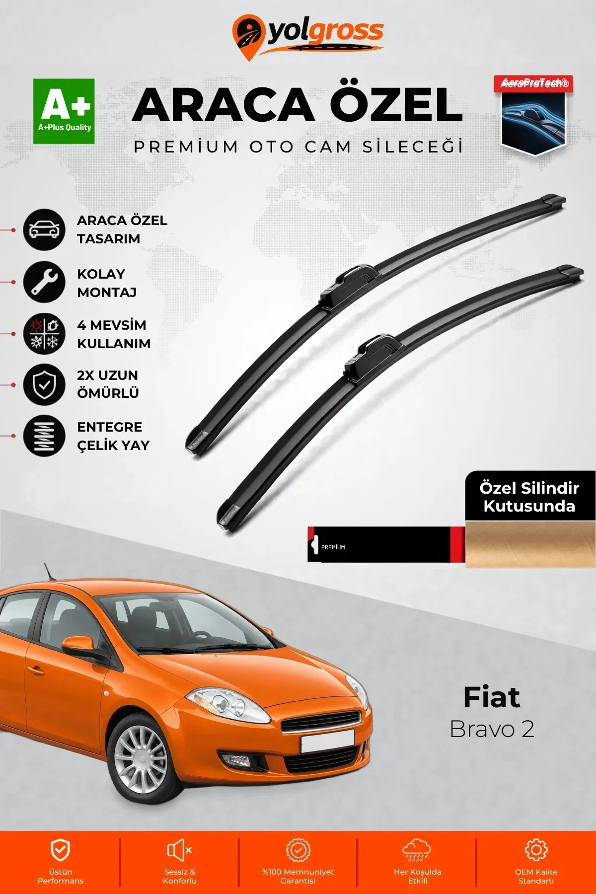 Fiat Bravo 2 Ön Cam Silecek Seti 2007-2014 Premium Araca Özel 60-45 Cm A+ Kalite