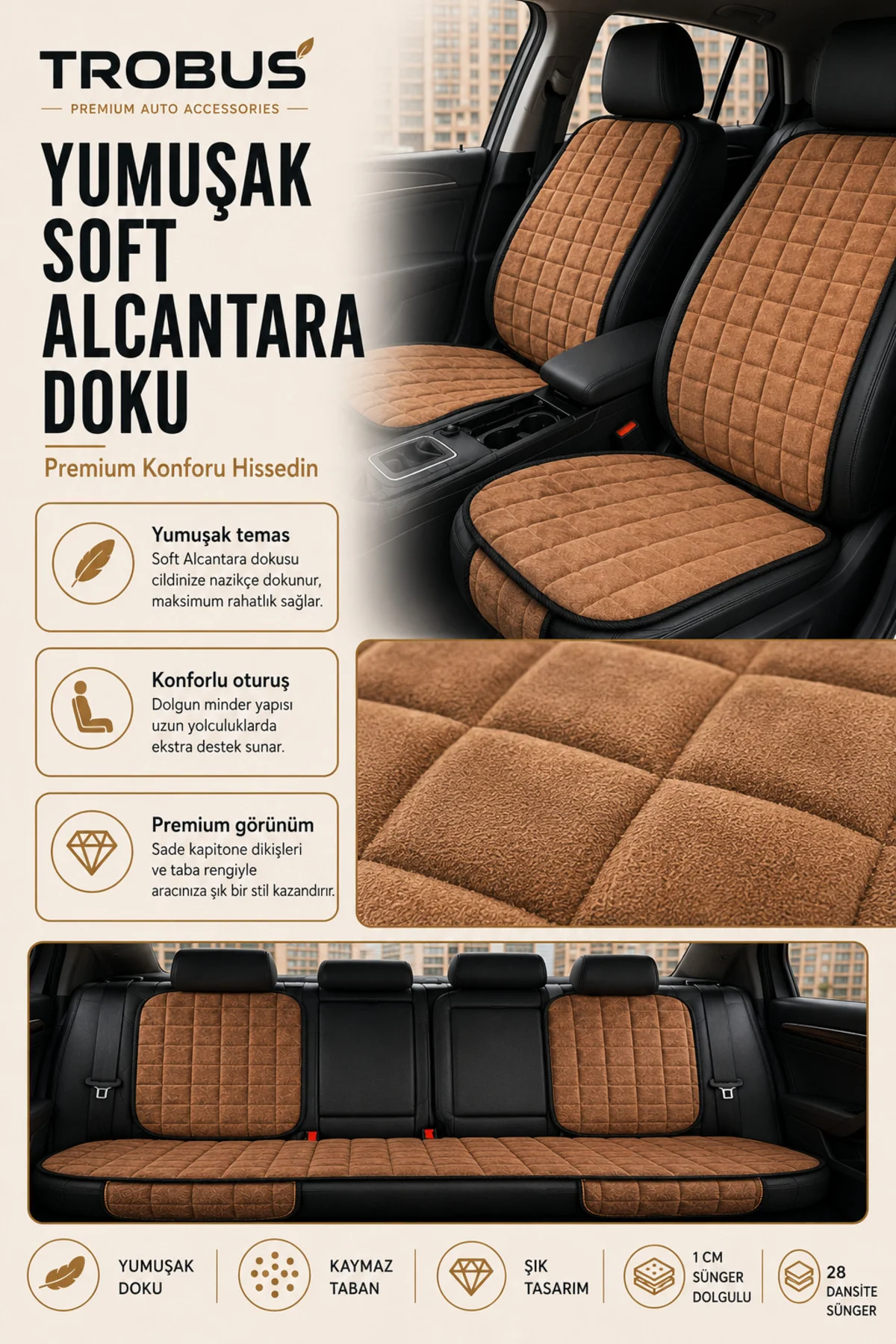 Fiat Bravo 2007-2014 Uyumlu Soft Alkantra 7 Parça Süet Oto Koltuk Minderi Terletmez Taba Fiyatı, Yorumları ve Özellikleri