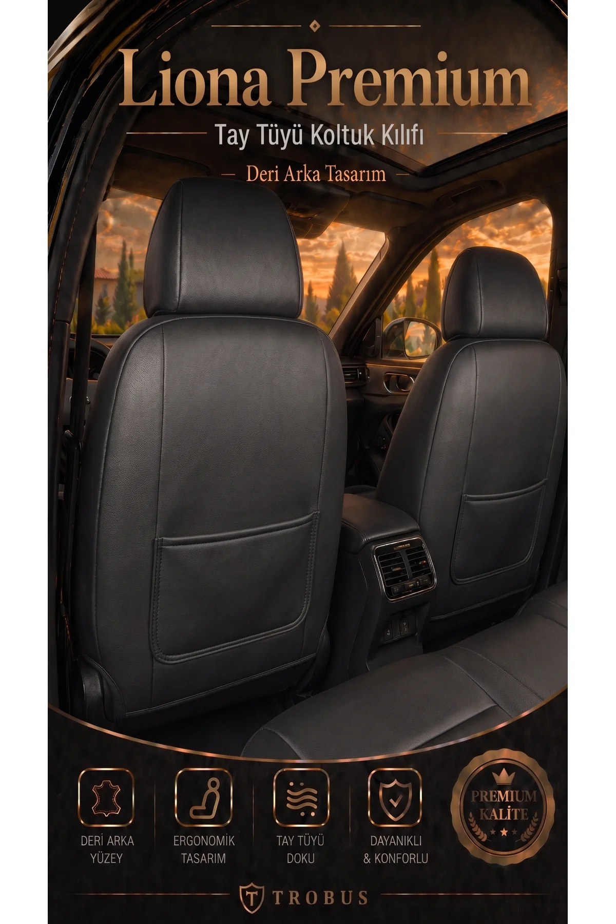 Fiat Bravo 2007-2014 Araca Uyumlu Premium Tay Tüyü Koltuk Kılıfı Liona Serisi Siyah