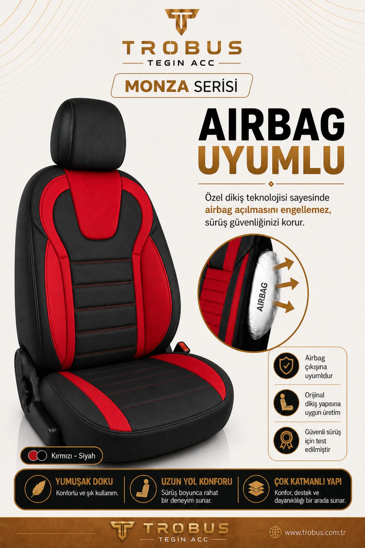 Fiat Bravo 2007-2014 Uyumlu Monza Serisi Sport Tay Tüyü Kadife Siyah Kırmızı Koltuk Kılıfı