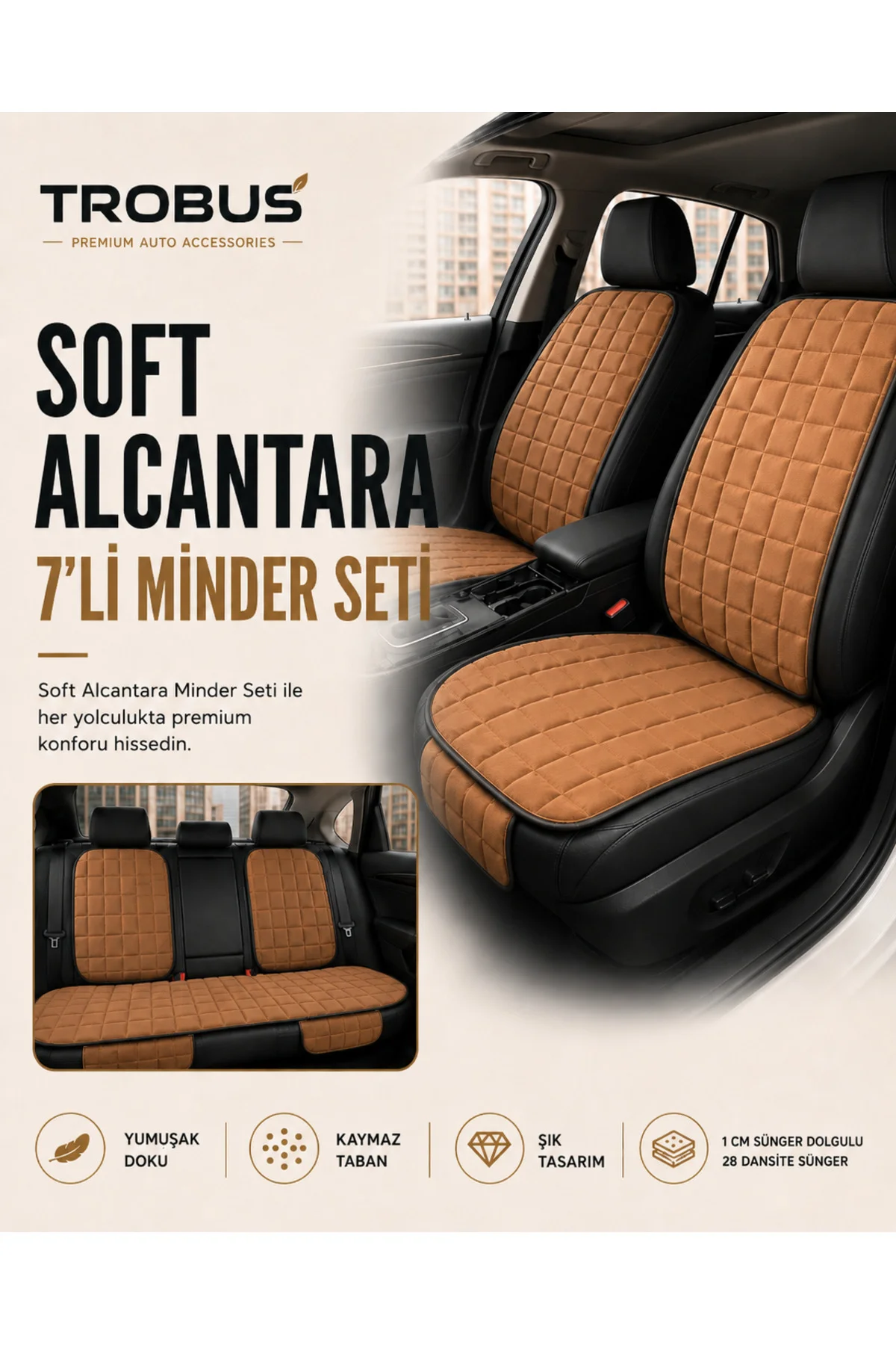 Fiat Bravo 2007-2014 Uyumlu Soft Alkantra 7 Parça Süet Oto Koltuk Minderi Terletmez Taba Fiyatı, Yorumları ve Özellikleri