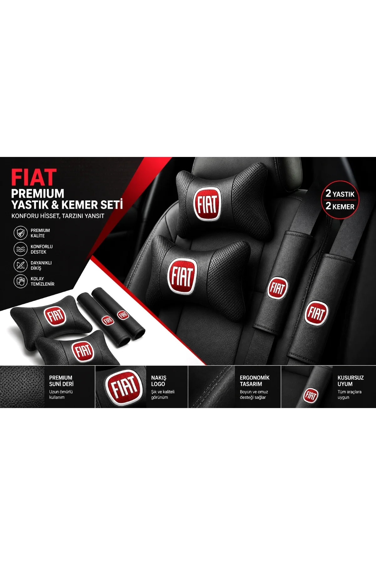 Fiat Doblo 2. Nesil 2010-2019 Premium Konfor Seti Yastık-kemer- Set Fiat Doblo 2. Nesil 2010-2019 Premium Konfor Seti Yastık-kemer- Set - Görsel 4