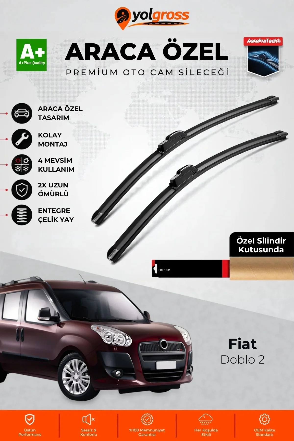 Fiat Doblo 2 Ön Cam Silecek Seti 2010-2022 Premium Araca Özel 60-40 Cm A+ Kalite