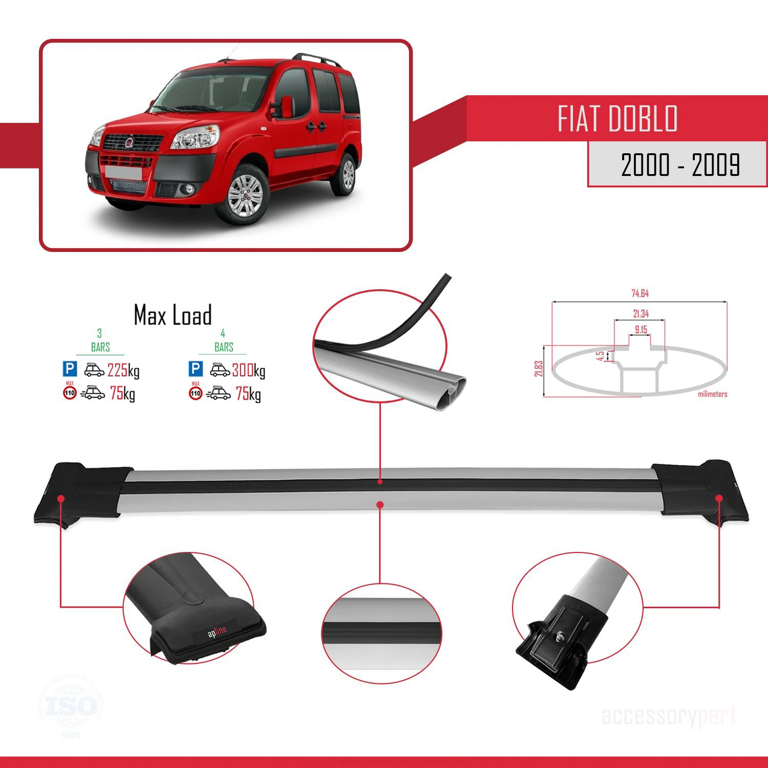 Fiat Doblo 2000-2009 Arası ile uyumlu FLY Model Ara Atkı Tavan Ba