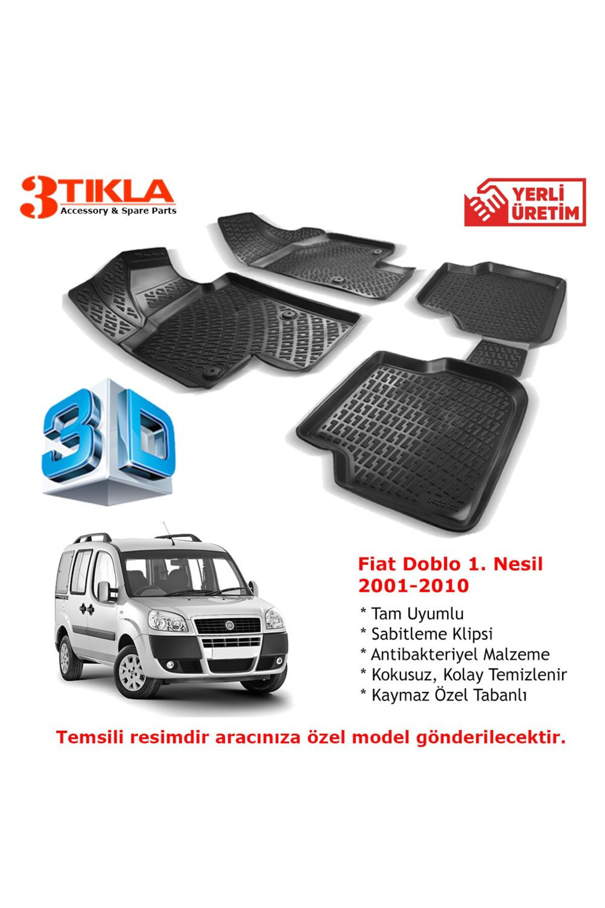 Fiat Doblo 2001-2010 Premium 3D Havuzlu Paspas Seti