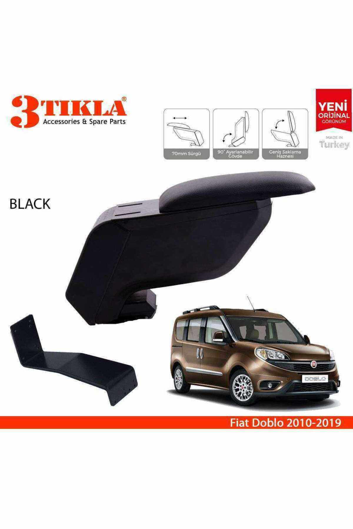Fiat Doblo 2010-2019 Delmesiz Çelik Ayaklı Siyah Kolçak Kol Dayam