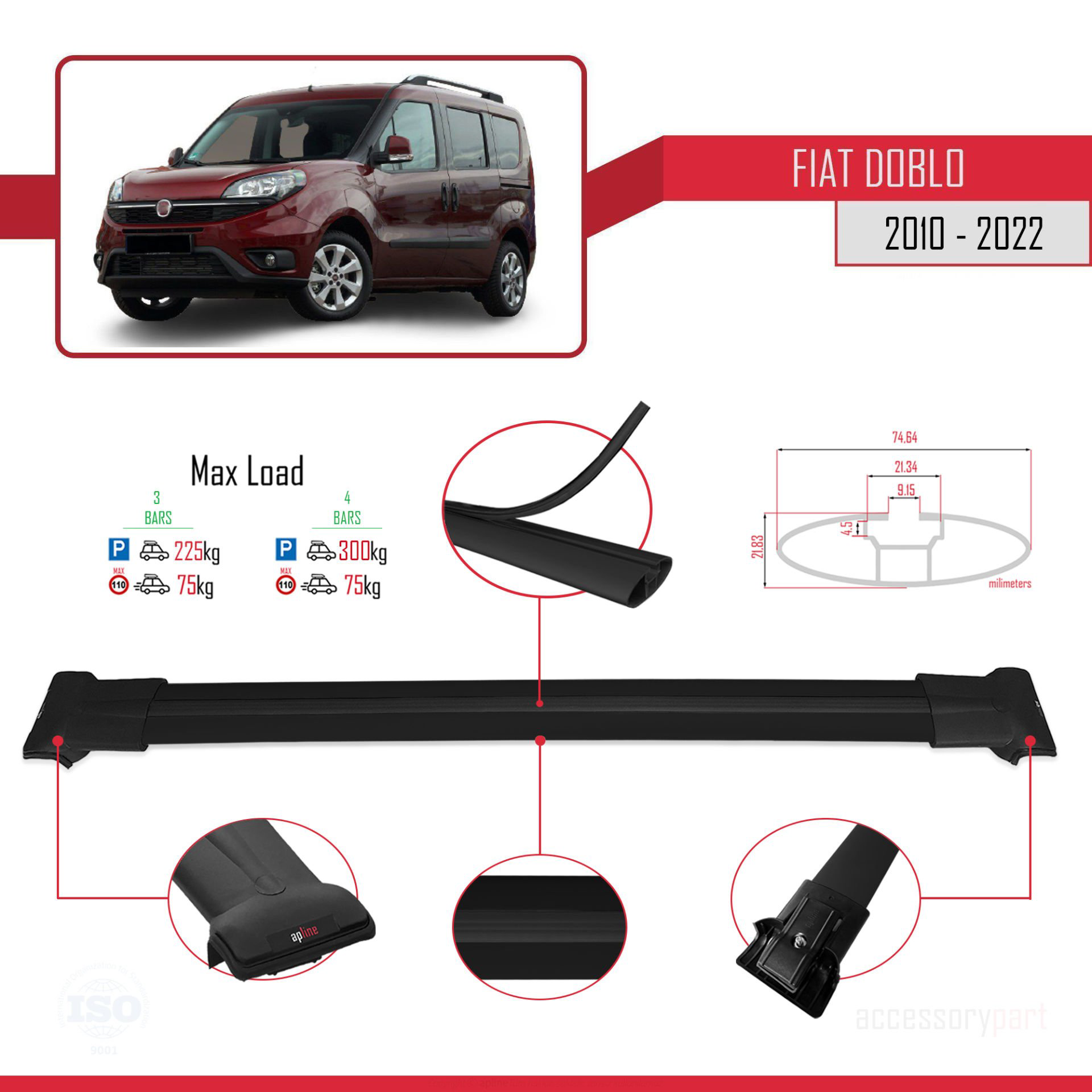Fiat Doblo 2010-2022 Arası ile uyumlu FLY Model Ara Atkı Tavan Ba