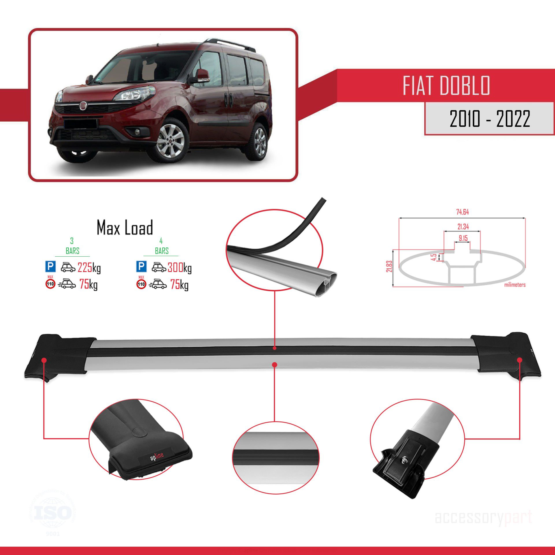 Fiat Doblo 2010-2022 Arası ile uyumlu FLY Model Ara Atkı Tavan Ba