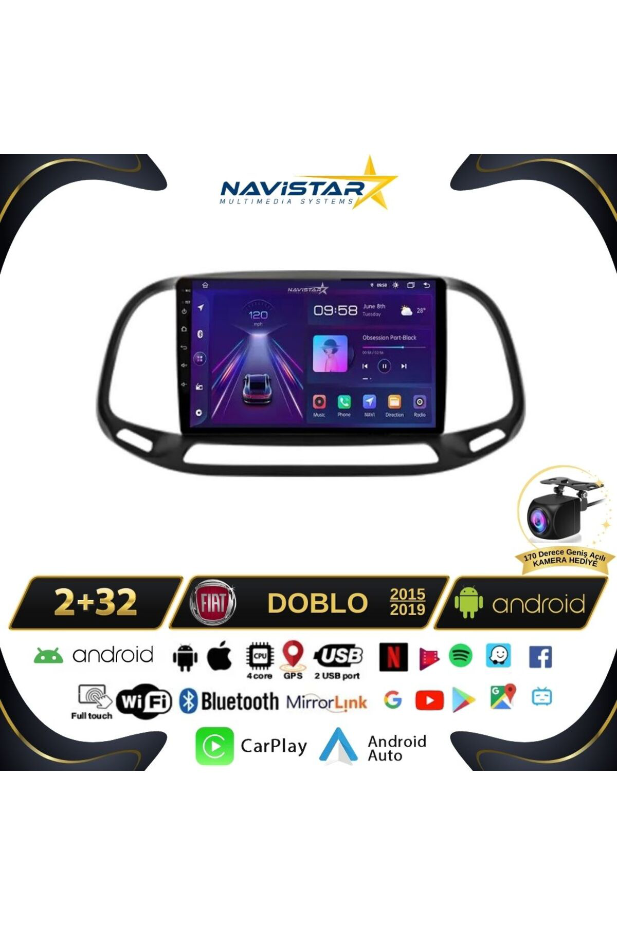 Fiat Doblo 2015-2019 Model 2gb 64gb Android 13 Kablosuz Carplay N