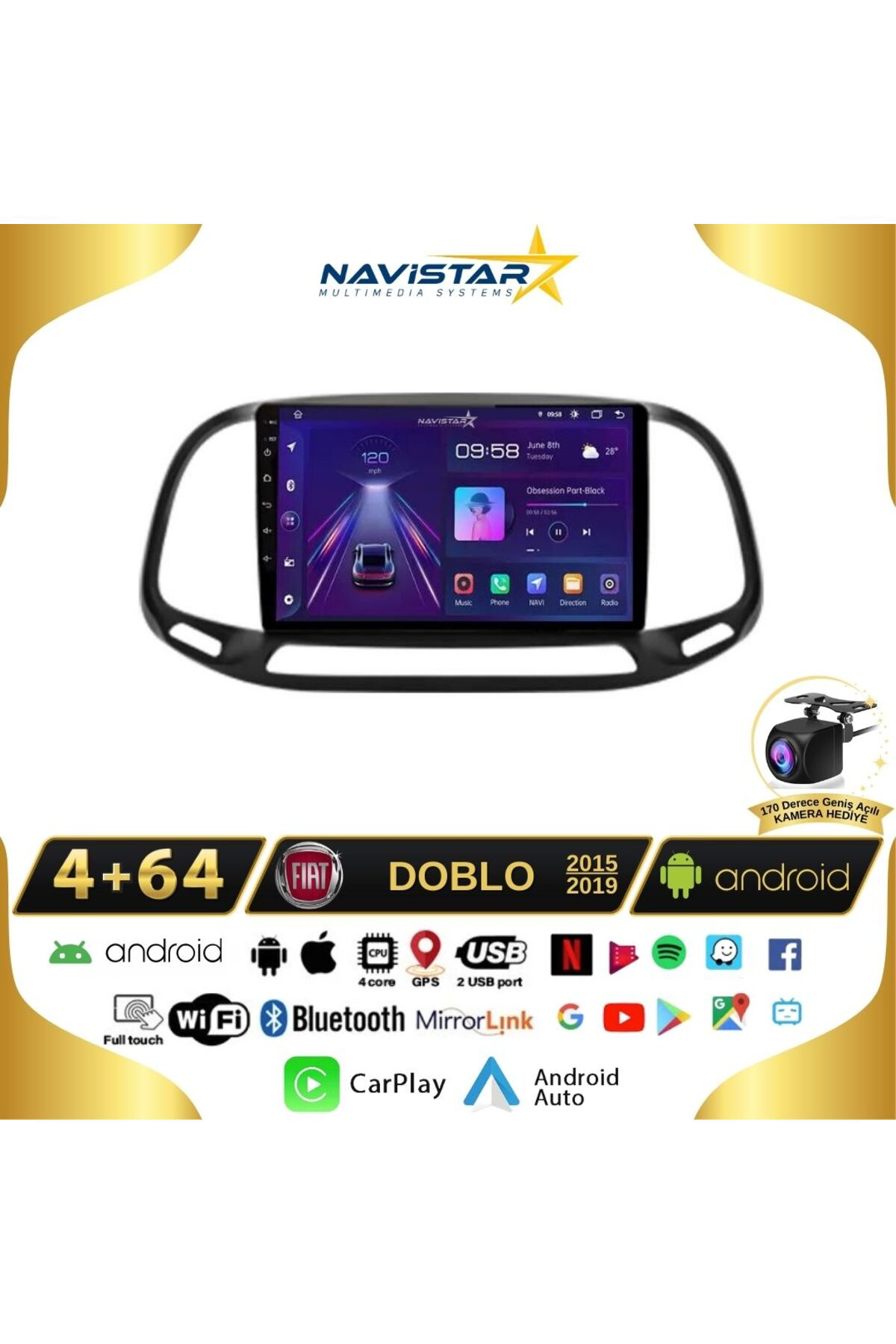 Fiat Doblo 2015-2019 Model 4gb 64gb Android 13 Kablosuz Carplay N