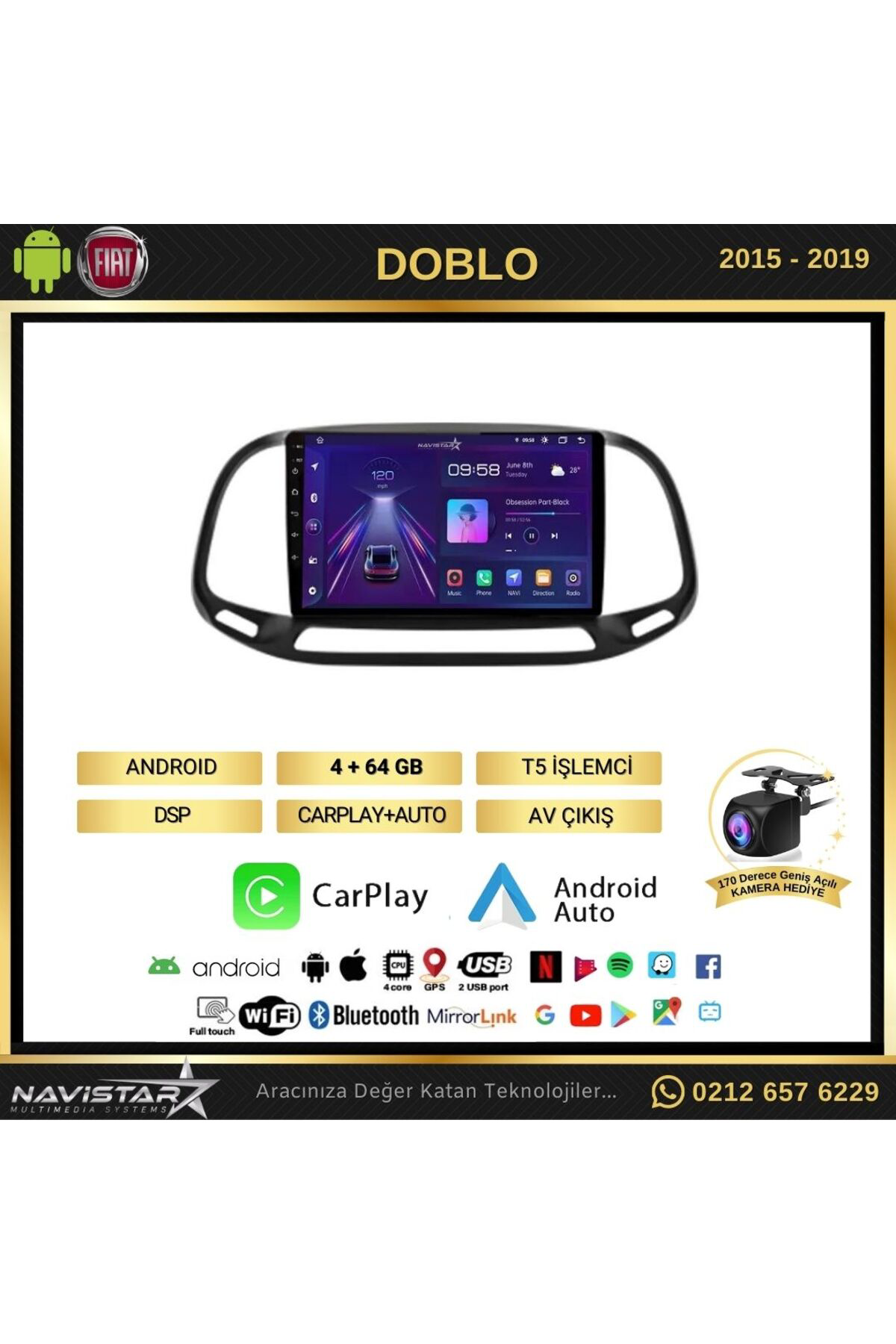 Fiat Doblo 2015-2019 Model 4gb 64gb Android 13 Kablosuz Carplay N