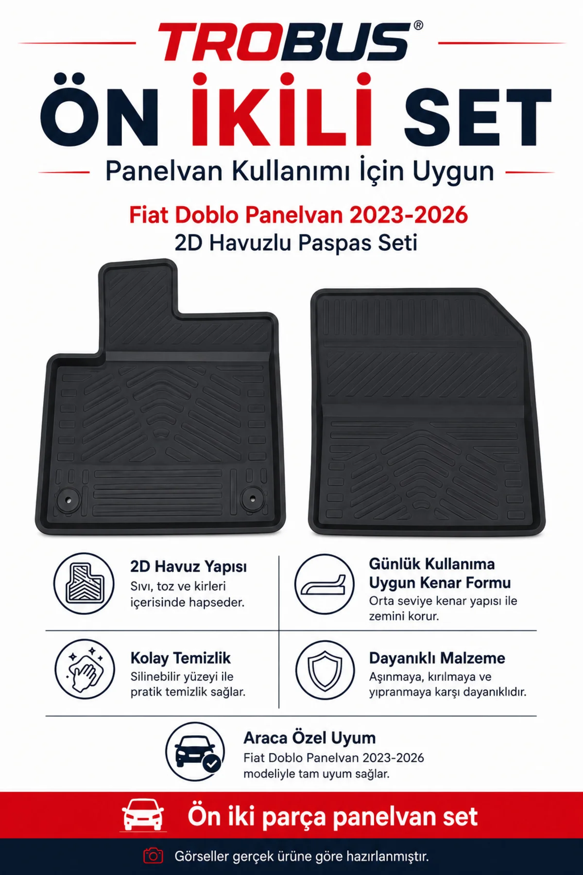 Fiat Doblo 2023-2026 Panelvan Elektrikli 2D Havuzlu Paspas 2 Parça