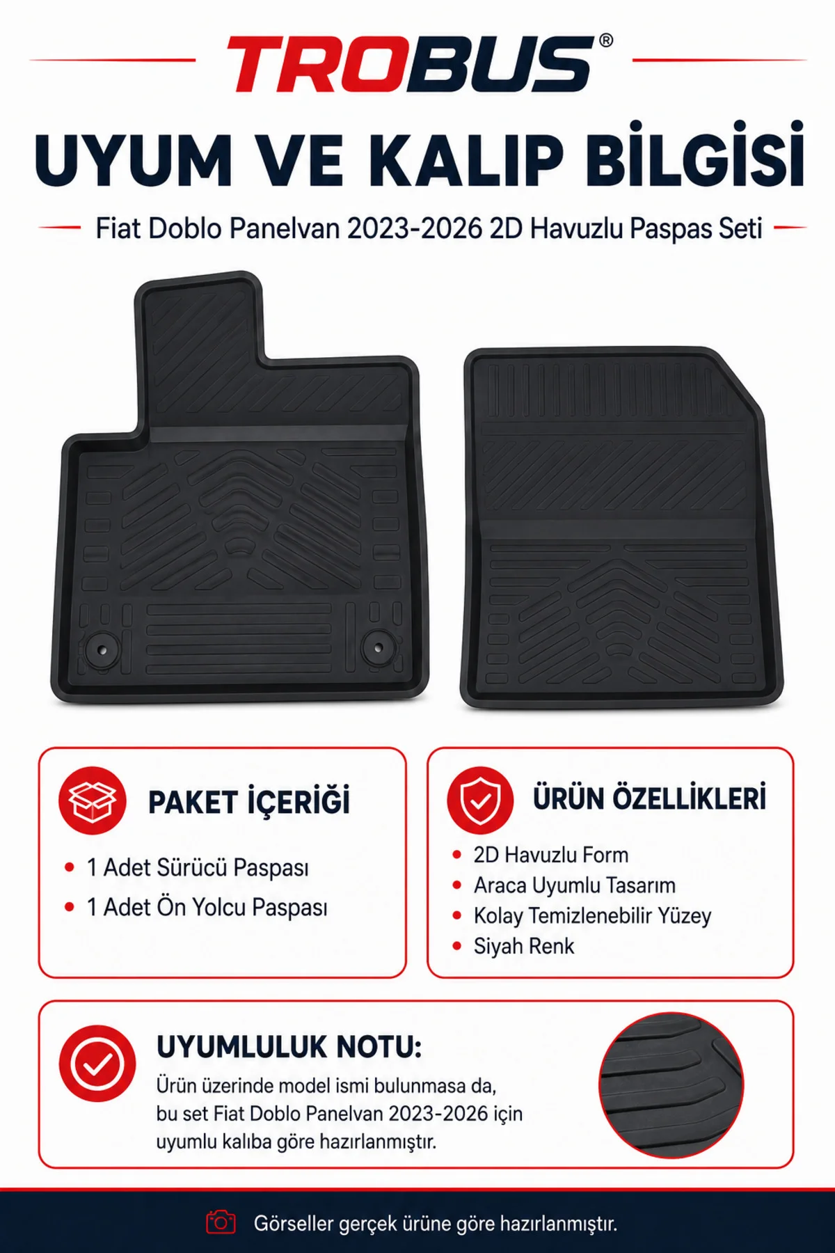 Fiat Doblo 2023-2026 Panelvan Elektrikli 2D Havuzlu Paspas 2 Parça