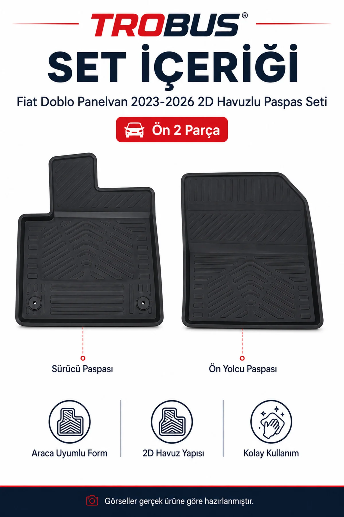 Fiat Doblo 2023-2026 Panelvan Elektrikli 2D Havuzlu Paspas 2 Parça