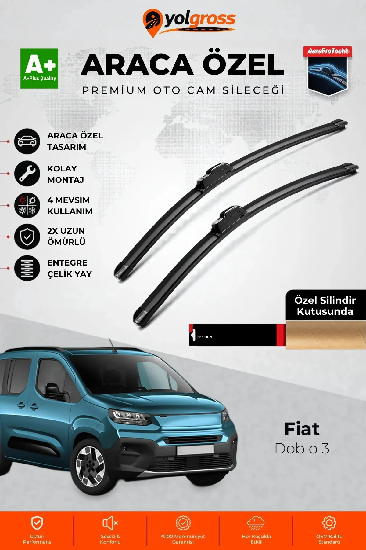 Fiat Doblo 3 Ön Cam Silecek Seti 2023 Üzeri Premium Araca Özel 65-43 Cm A+ Kalite