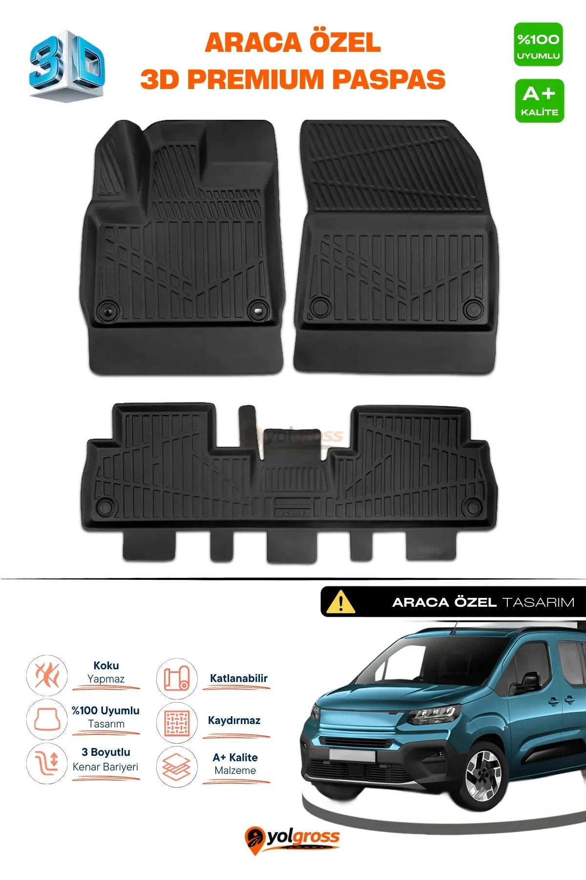 Fiat Doblo 3D Pro Havuzlu Paspas 2023 Üzeri A+ Kalite