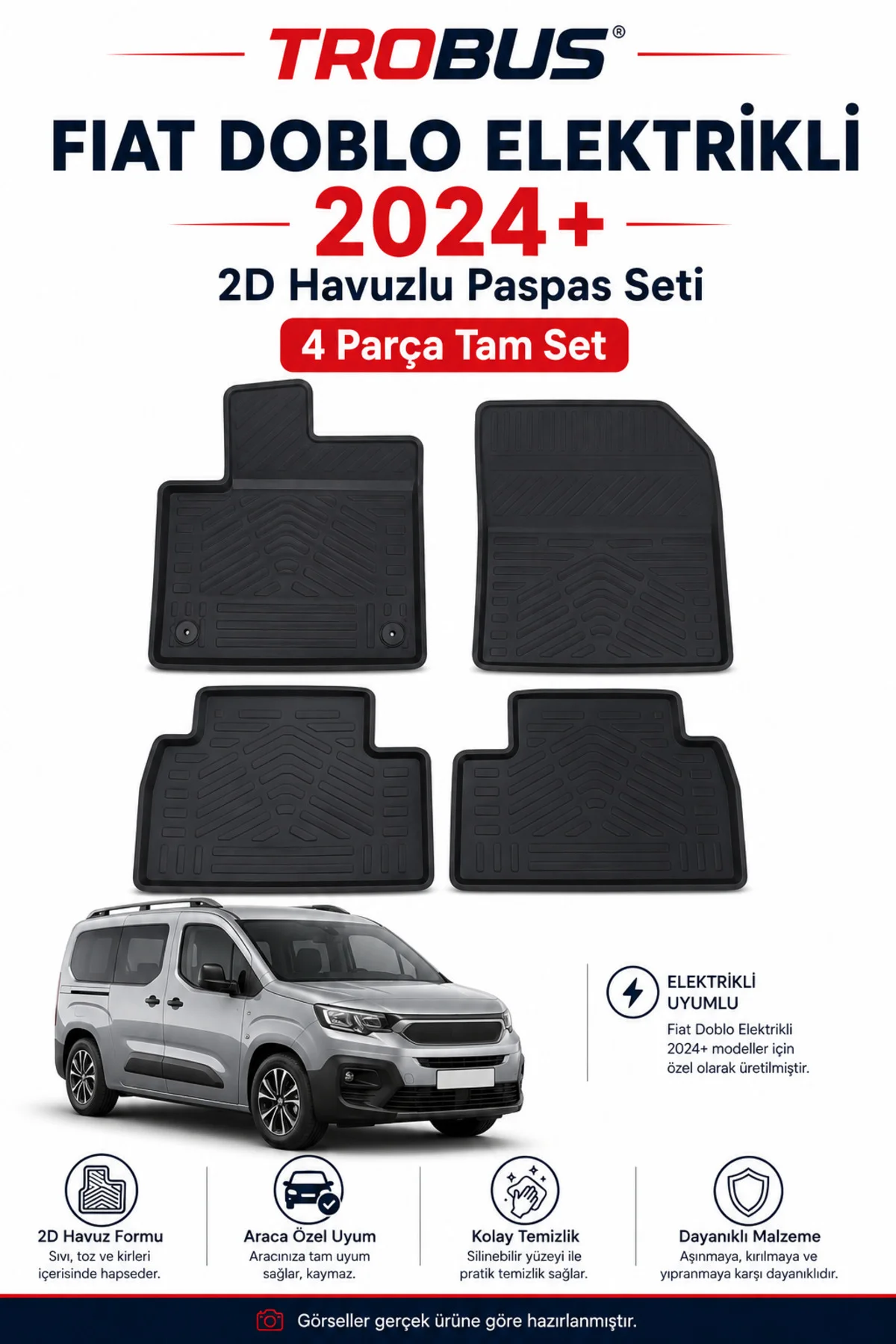 Fiat Doblo Elektrikli 2024 ve Sonrası 5 Koltuk 2D Havuzlu Paspas