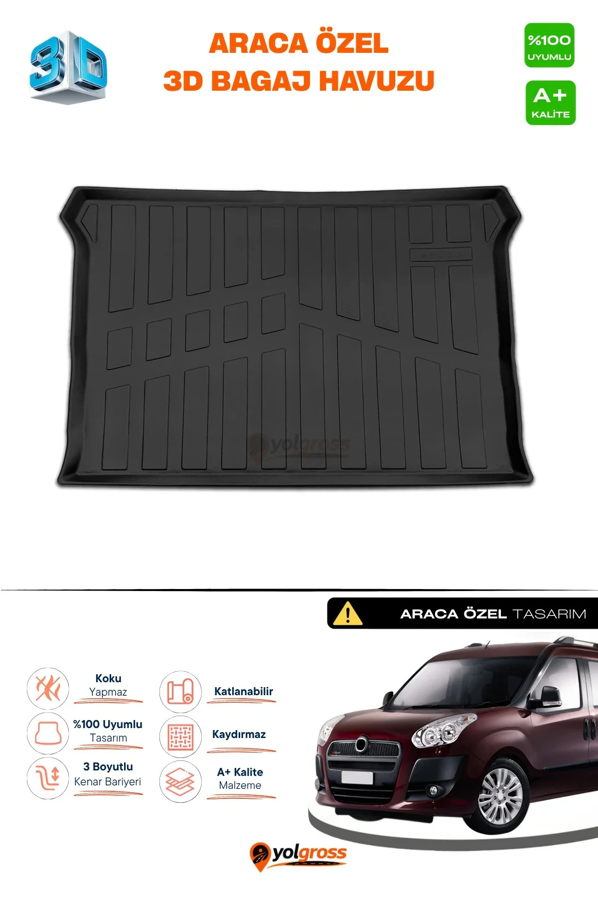 Fiat Doblo Geniş Aile 3D Pro Bagaj Havuzu 2010-2022 A+ Kalite Fiat Doblo Geniş Aile 3D Pro Bagaj Havuzu 2010-2022 A+ Kalite