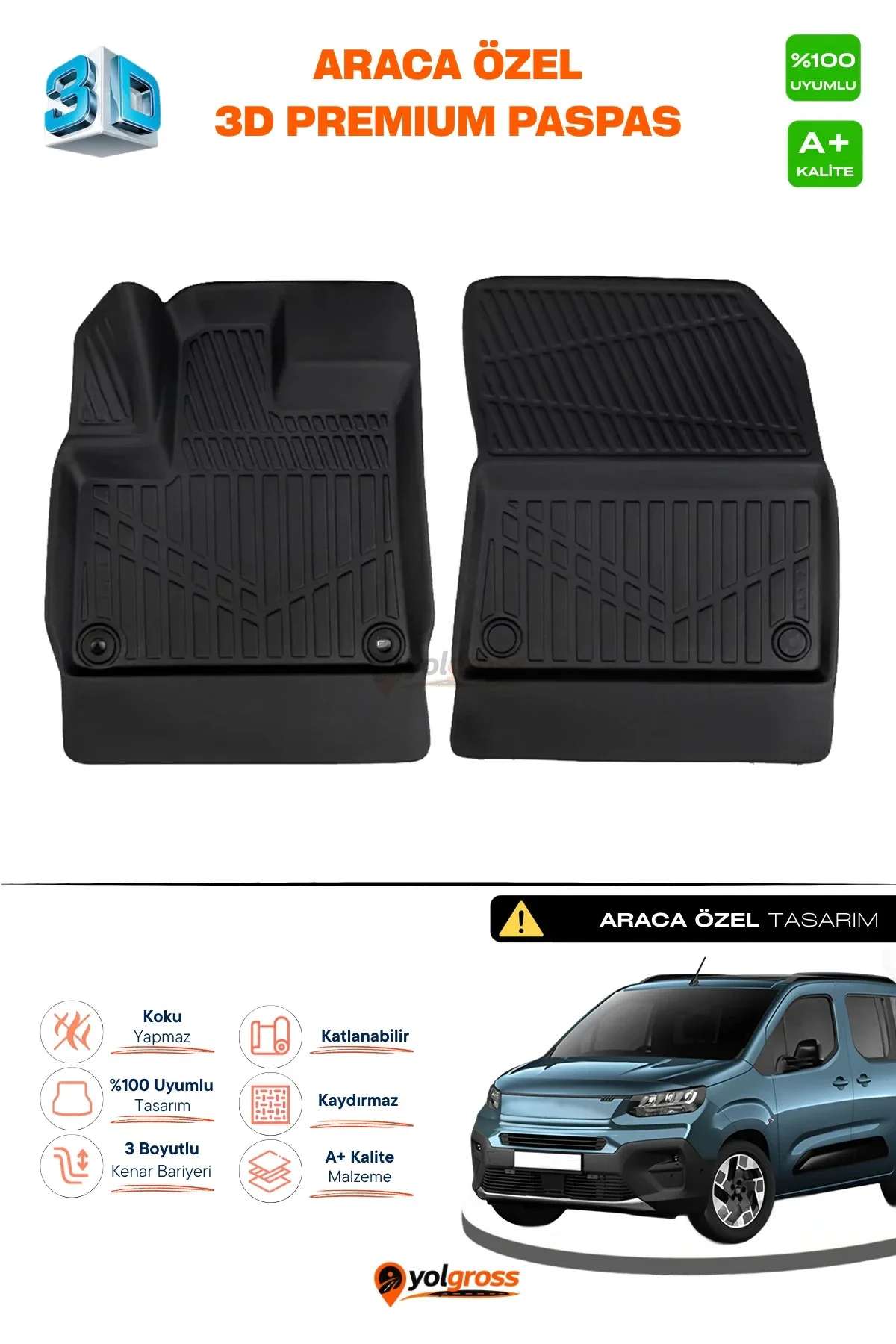 Fiat Doblo Panelvan 3D Pro Havuzlu Paspas Ön 2'Li 2023 Üzeri A+ Kalite