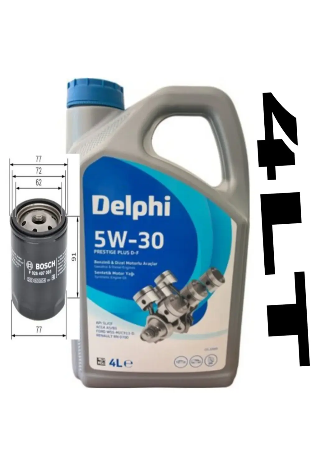 Fiat Egea 1.4 Benzinli Yağ Filtresi Bosch+Delphi 5w30 4lt lt yağ