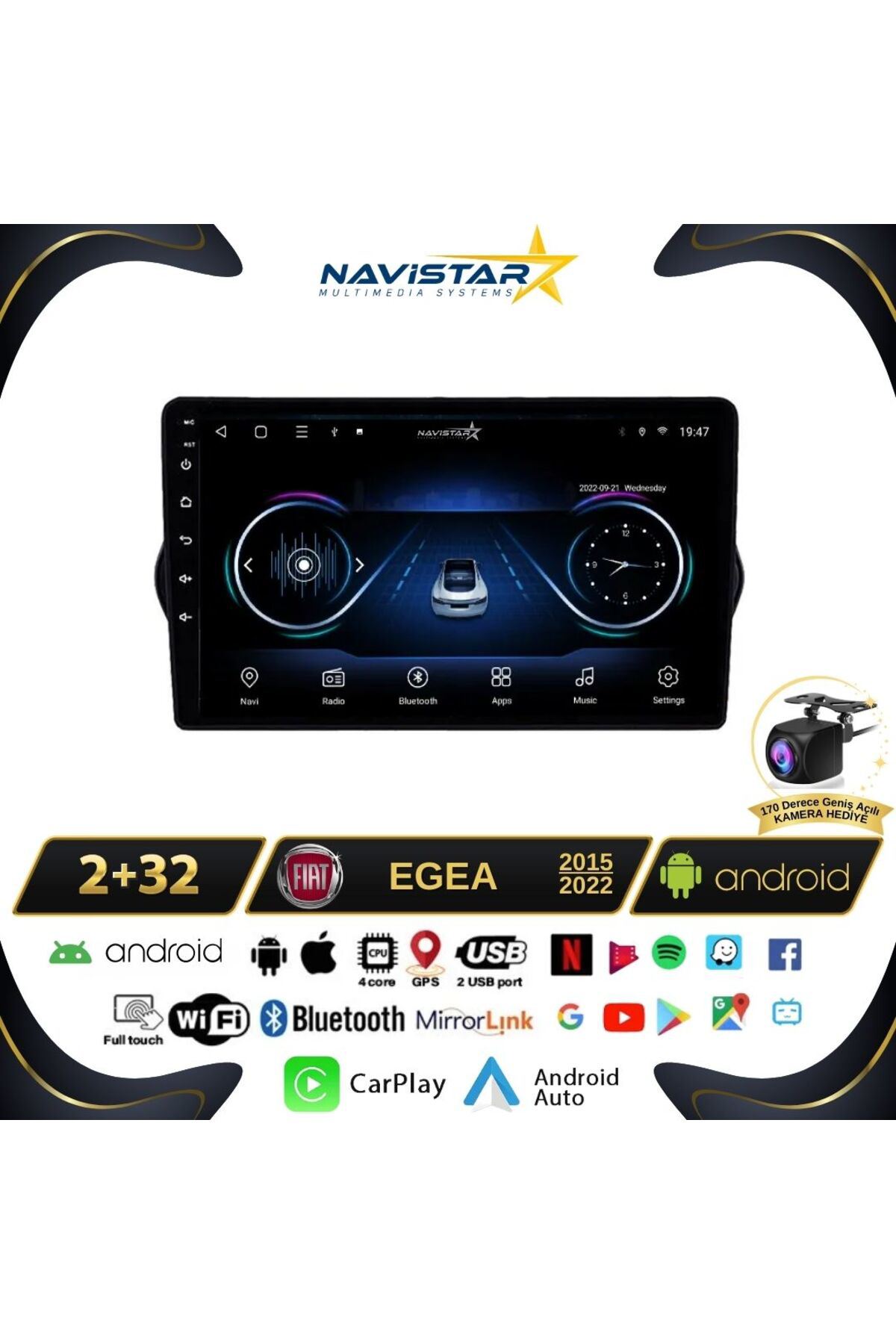 Fiat Egea 2 64gb Kablosuz Carplay 2015-2022 Android 13 Navigasyon Multimedya Sistemi