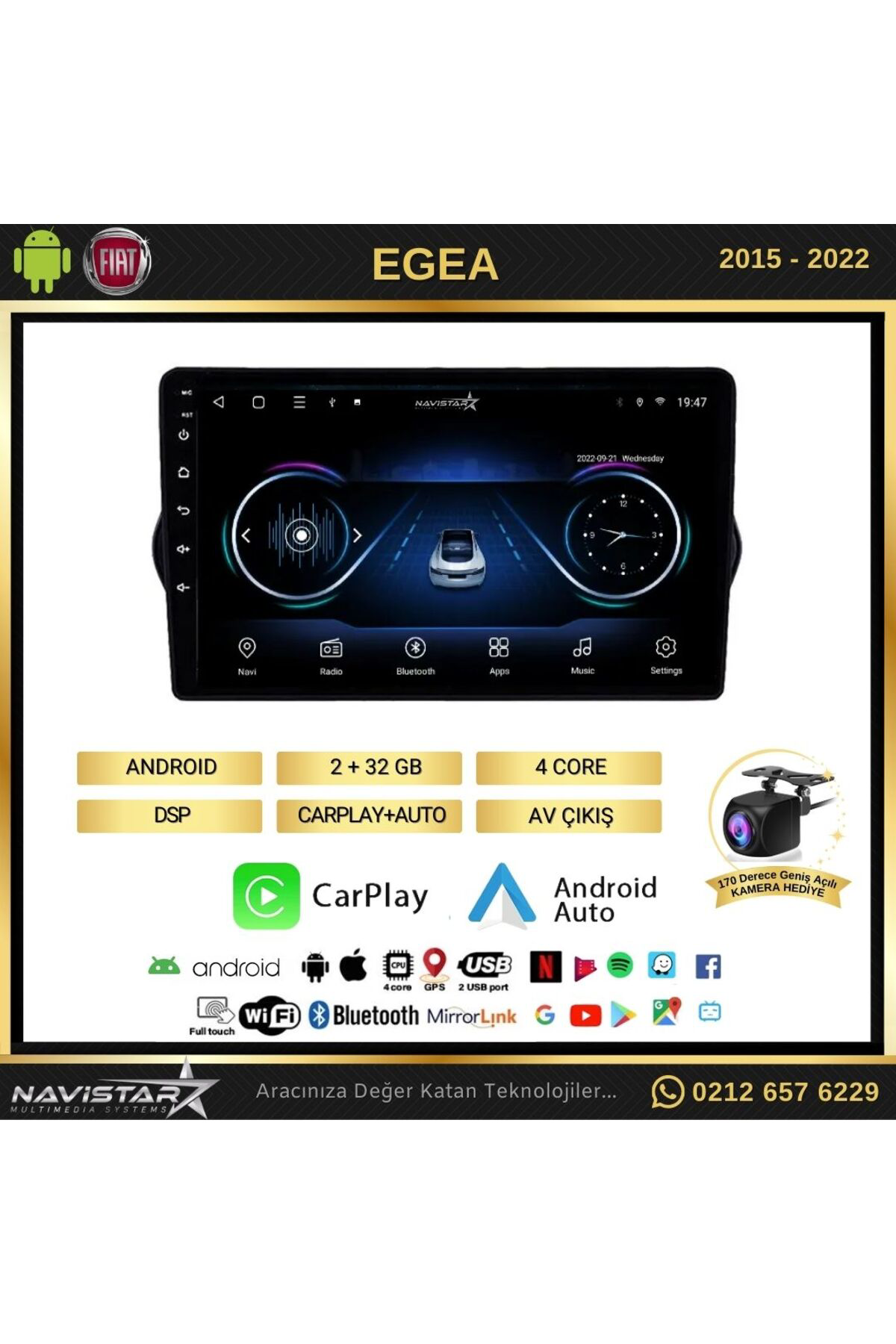 Fiat Egea 2 64gb Kablosuz Carplay 2015-2022 Android 13 Navigasyon Multimedya Sistemi