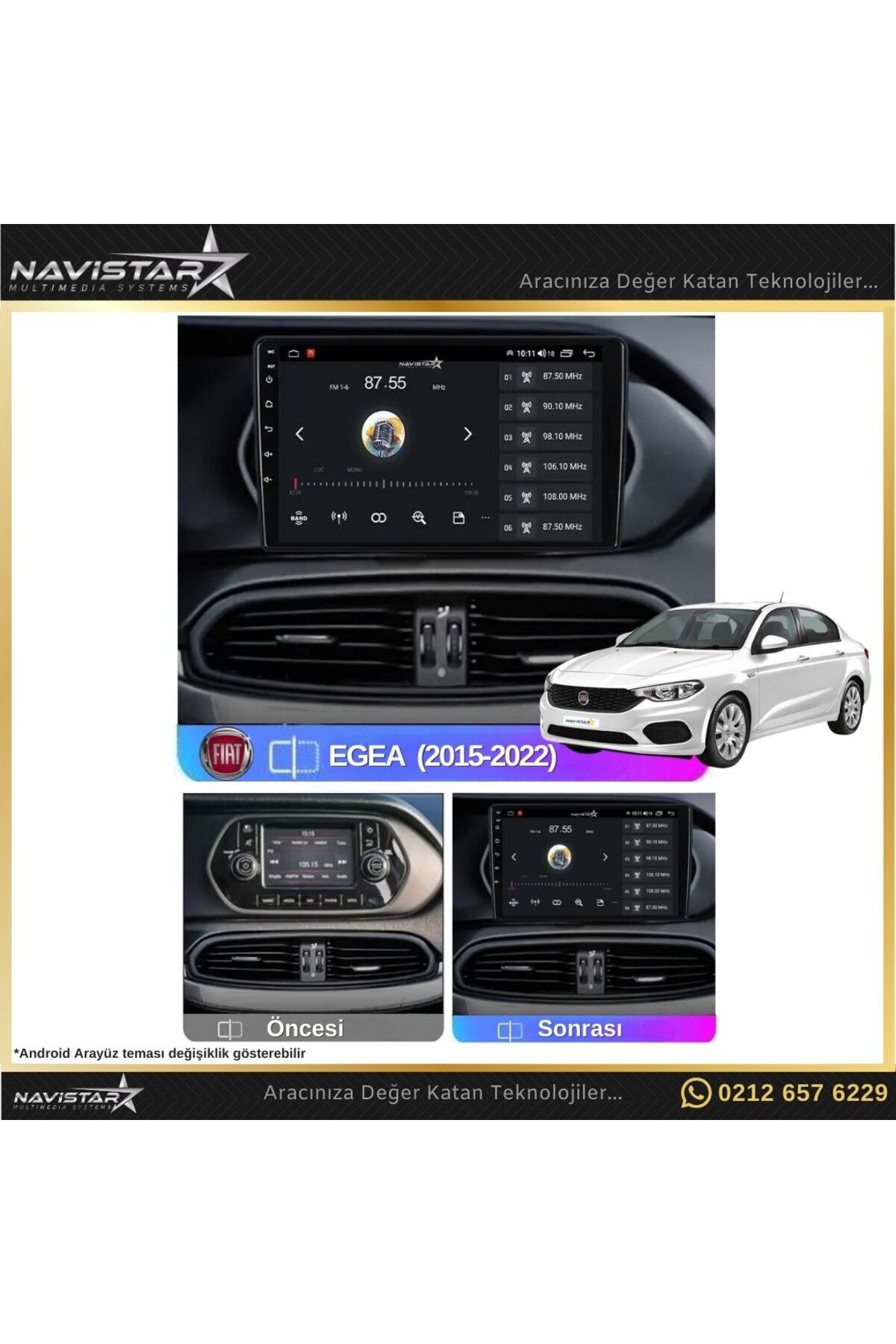 Fiat Egea 2 64gb Kablosuz Carplay 2015-2022 Android 13 Navigasyon Multimedya Sistemi