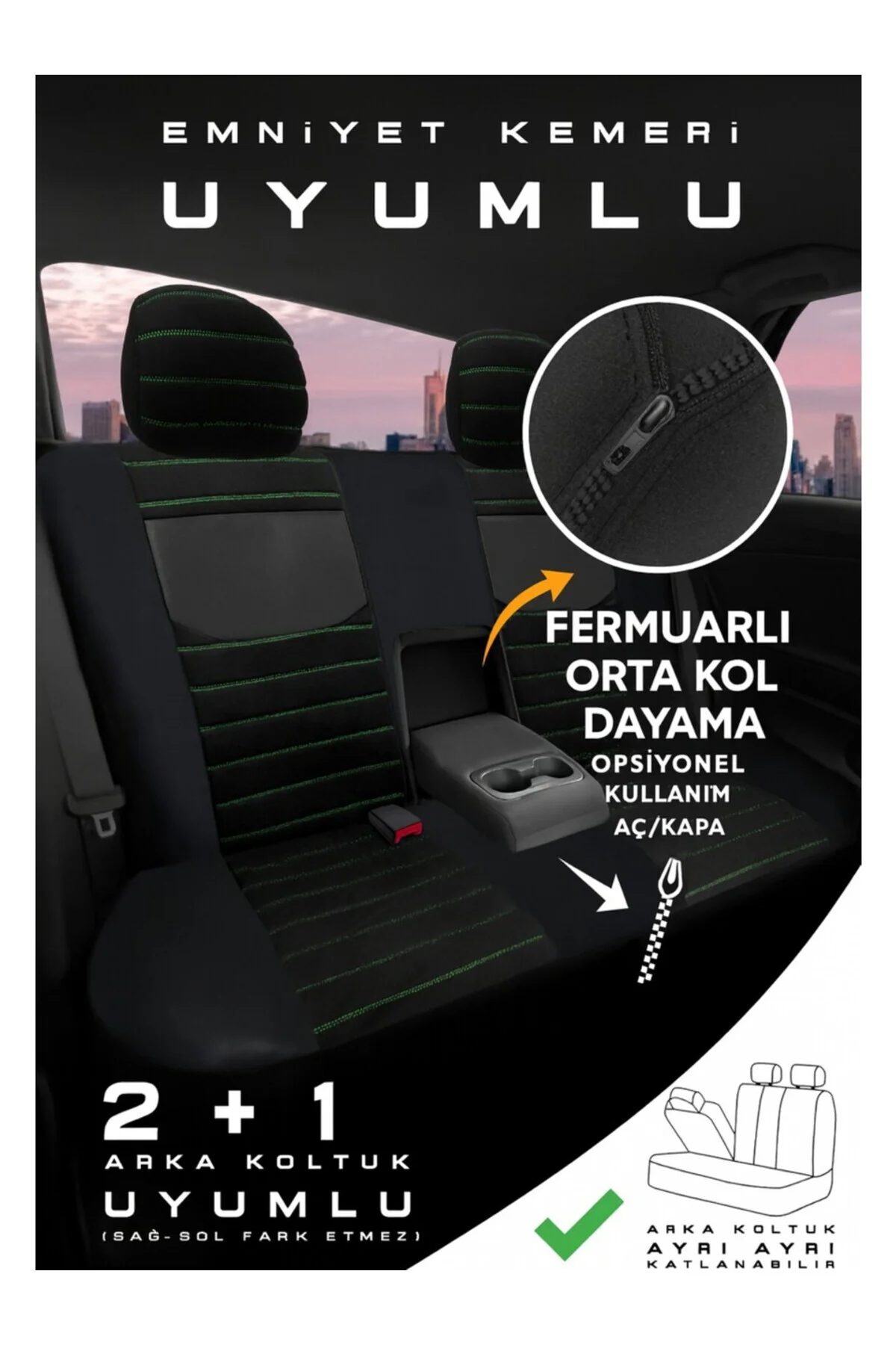 Fiat Egea Bütün 2015 ve Sonrası Uyumlu Tegin Pulse Serisi Rugan Oto Koltuk Kılıfı Siyah Yeşil Fiyatı, Yorumları ve Özellikleri