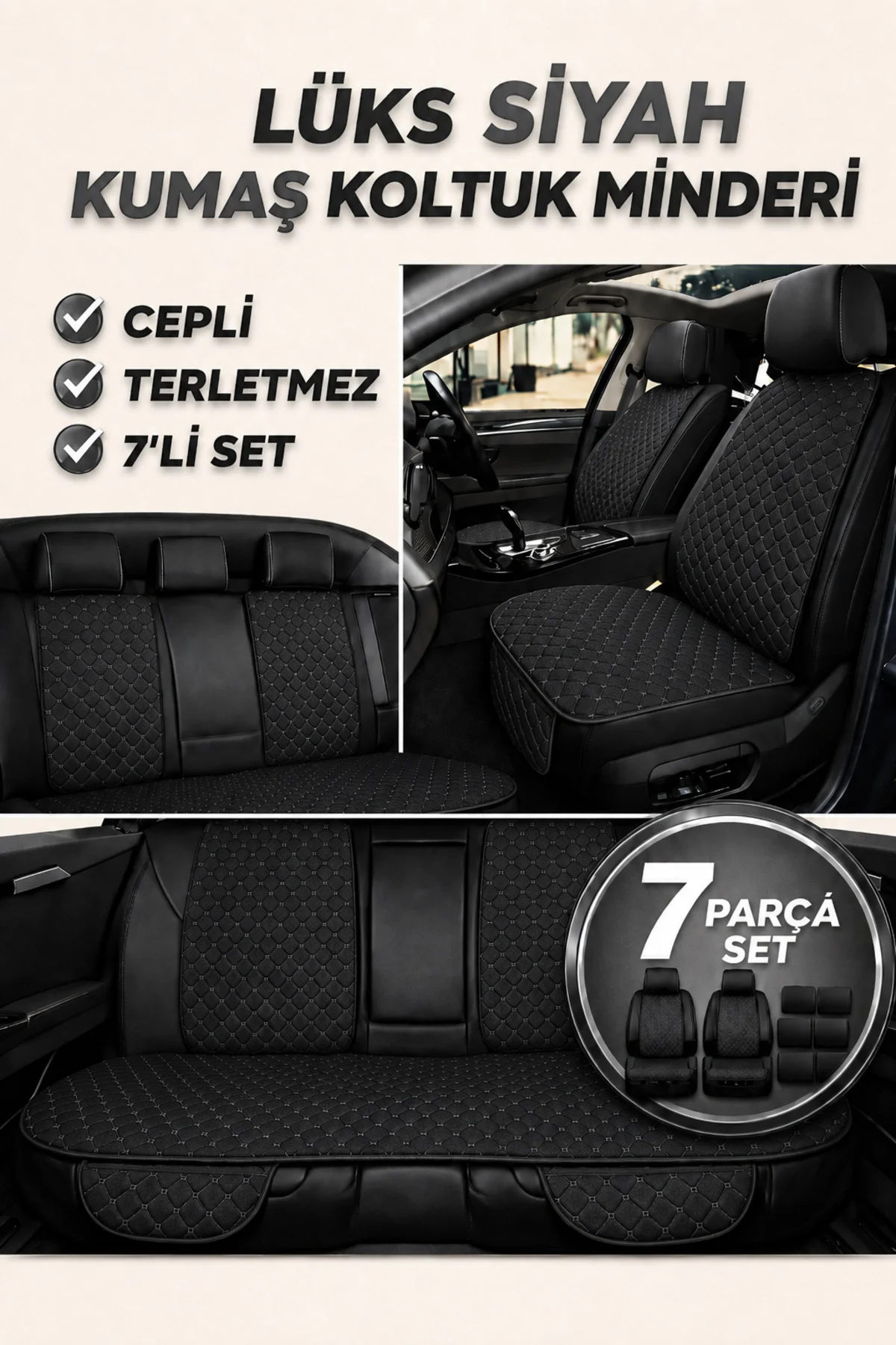 Fiat Egea Bütün 2015+ 7 Parça Kapitone Desen Kumaş Oto Koltuk Minderi Siyah Fiyatı, Yorumları ve Özellikleri