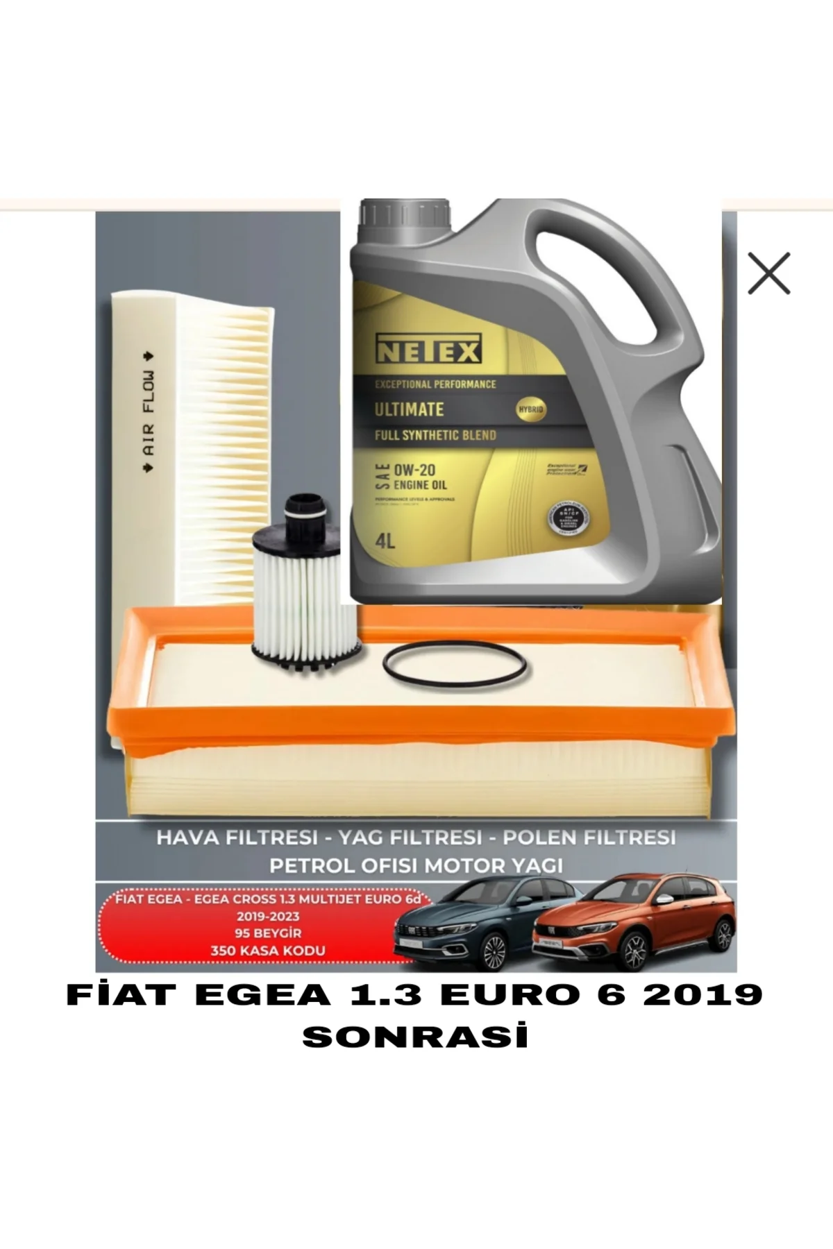FİAT EGEA CROSS 1.3 MULTİJET EURO 6-6d 2019-2023 95 beygir+Netex 0w20 4lt tam sentetık