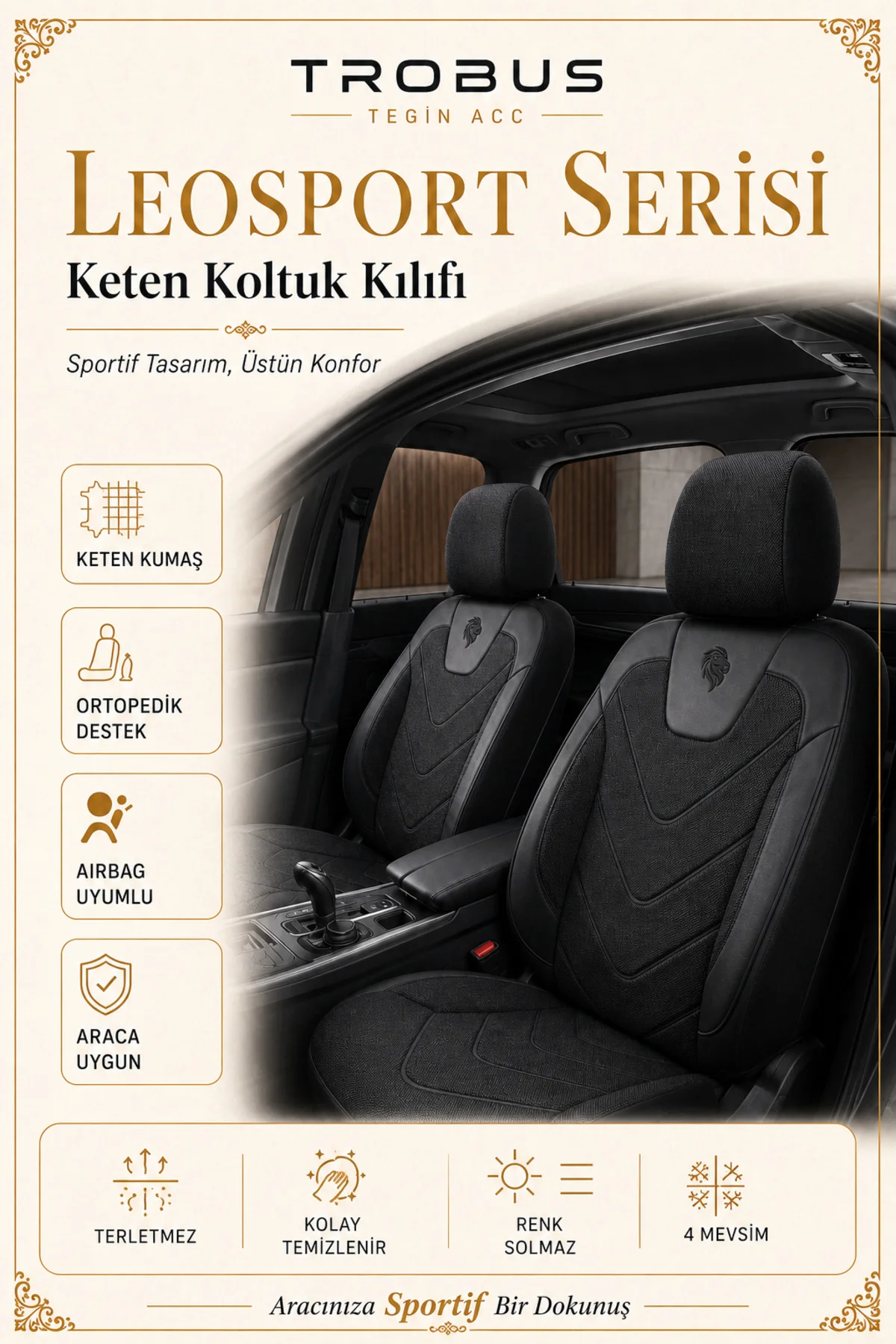 Fiat Egea Cross 2020 Sonrası Uyumlu LeoSport Serisi Siyah Kırmızı Ortopedik Keten Koltuk Kılıfı