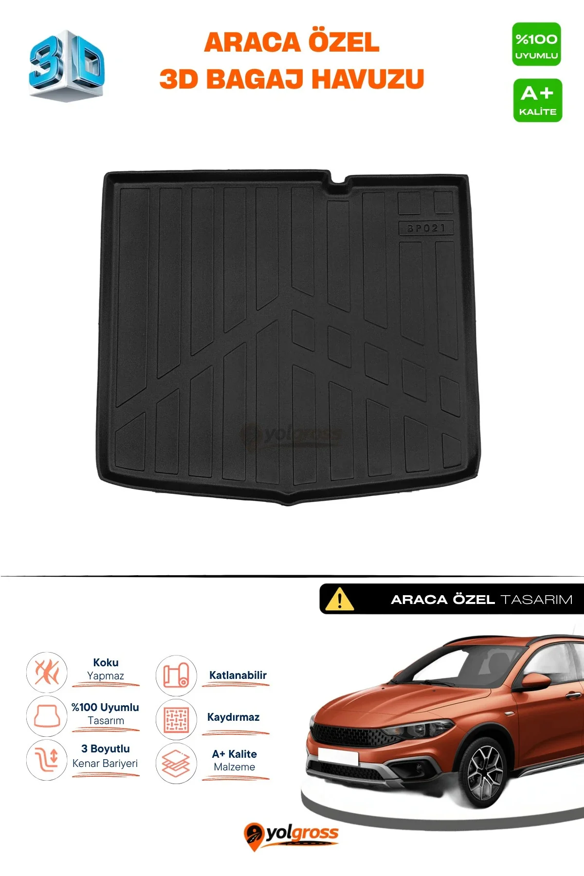 Fiat Egea Cross 3D Pro Bagaj Havuzu 2020 Üzeri A+ Kalite