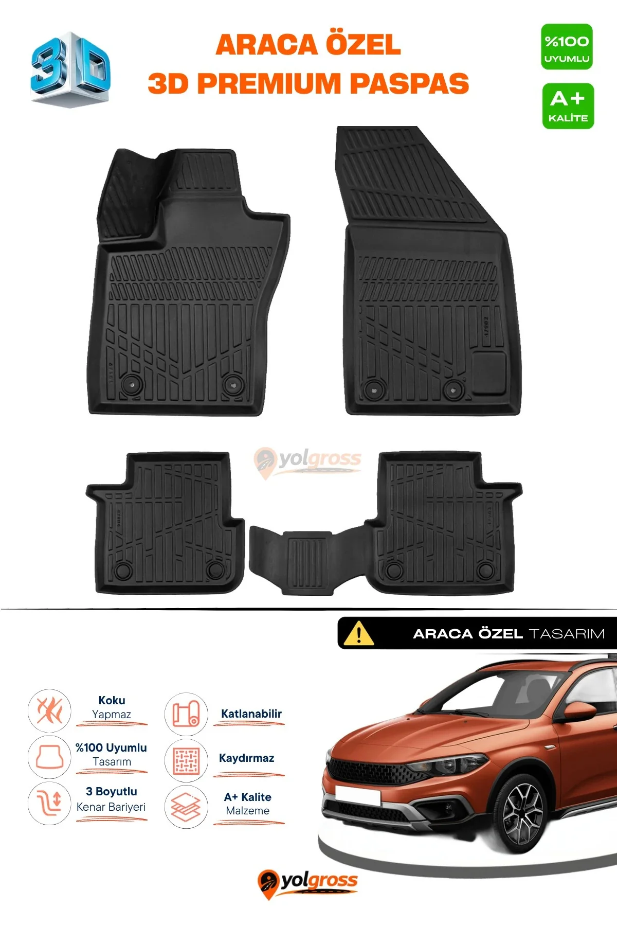 Fiat Egea Cross 3D Pro Havuzlu Paspas 2020 Üzeri A+ Kalite Fiat Egea Cross 3D Pro Havuzlu Paspas 2020 Üzeri A+ Kalite