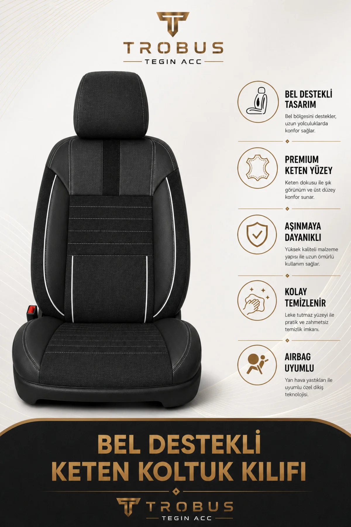 Fiat Egea HB 2017+ Uyumlu Apex Linen Bel Destekli Keten Siyah Bey
