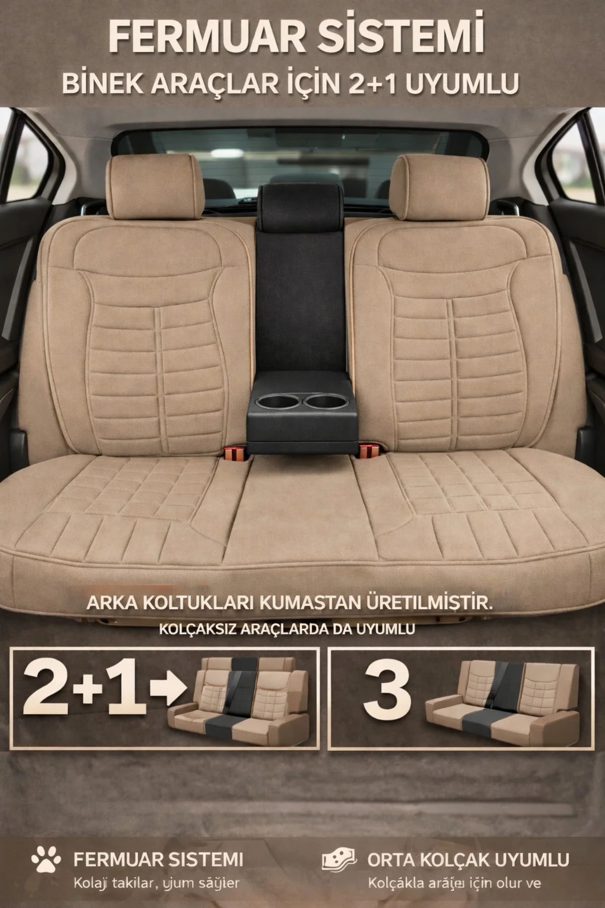Fiat Egea HB 2017 ve Sonrası Uyumlu Mira Serisi Bej 5'li Oto Koltuk Minderi