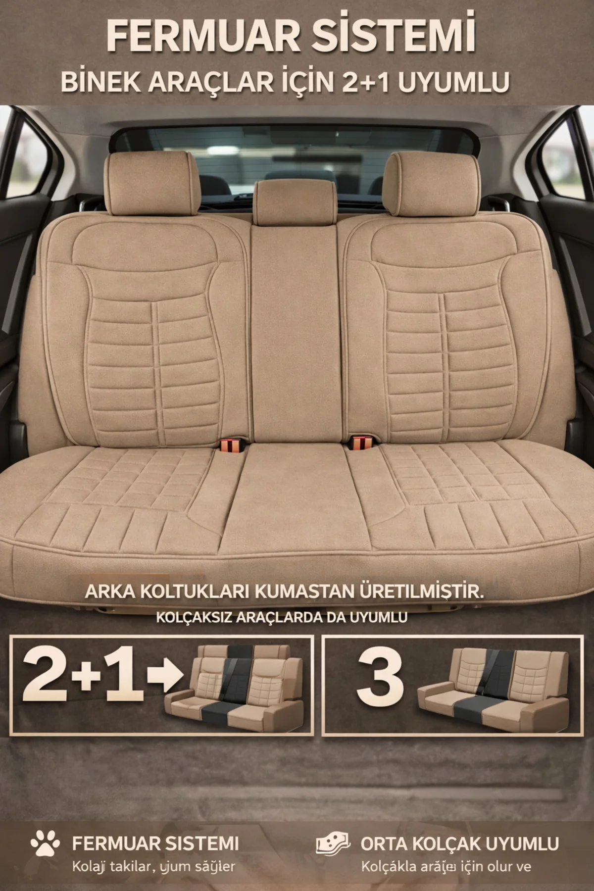 Fiat Egea HB 2017 ve Sonrası Uyumlu Mira Serisi Bej 5'li Oto Koltuk Minderi