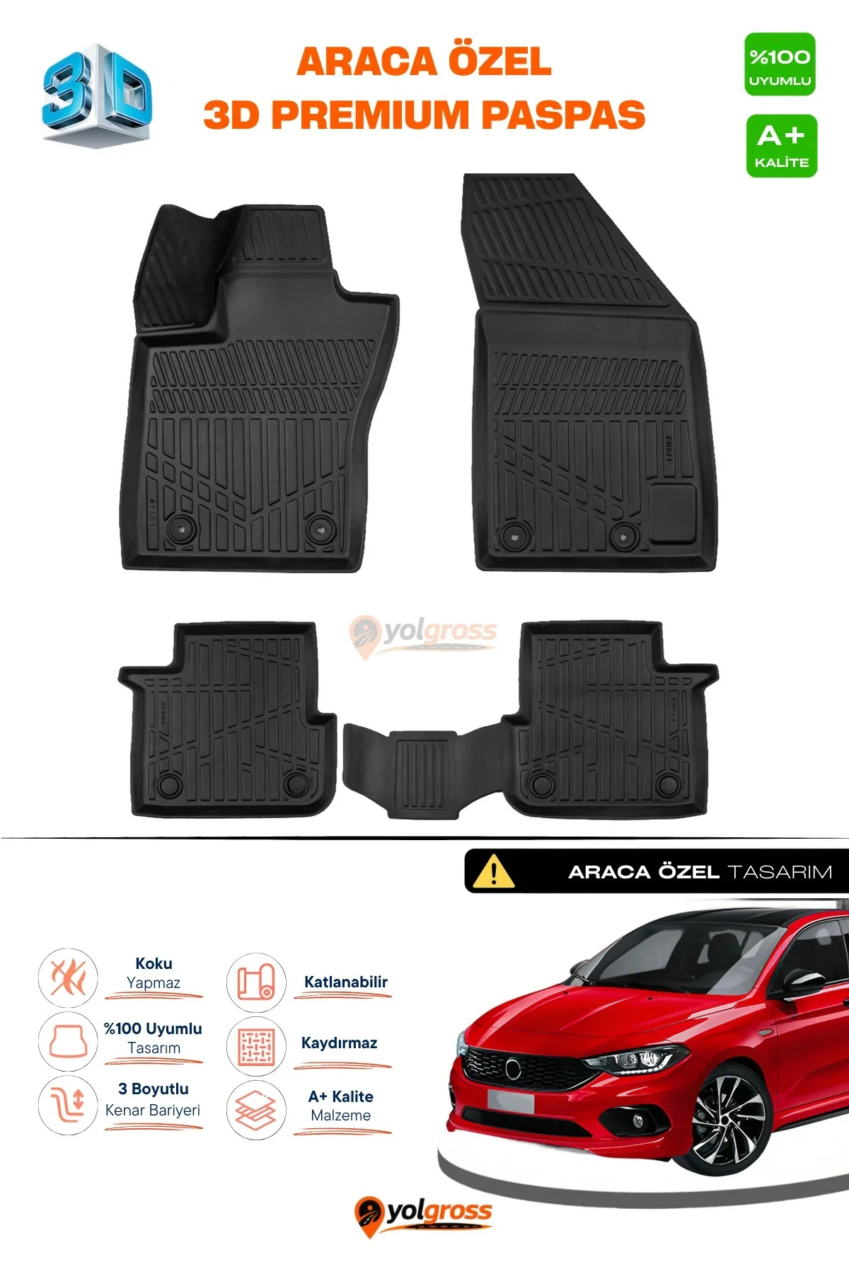 Fiat Egea HB 3D Pro Havuzlu Paspas 2015 Üzeri A+ Kalite Fiat Egea HB 3D Pro Havuzlu Paspas 2015 Üzeri A+ Kalite