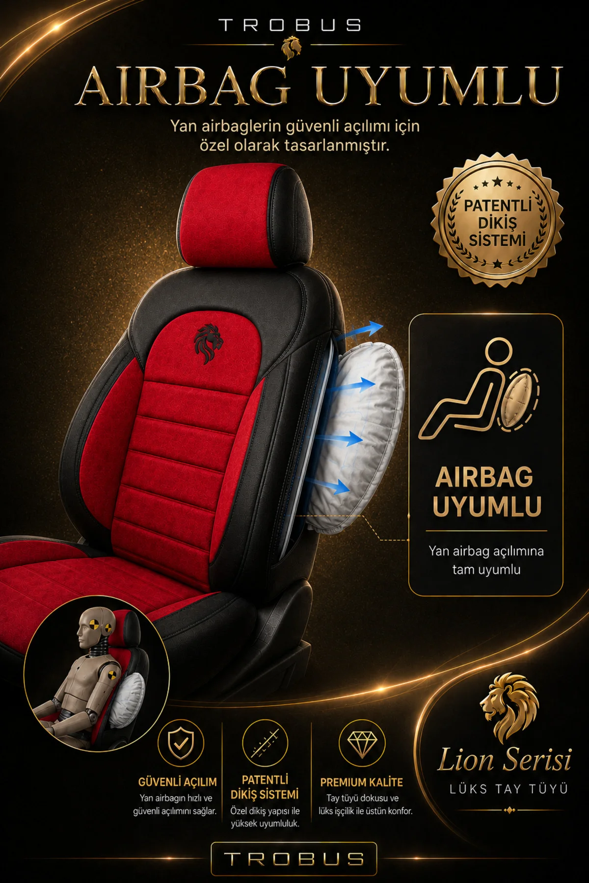 Fiat Egea Sedan 2014+ Uyumlu Lion Serisi Tay Tüyü Kırmızı Siyah Premium Koltuk Kılıfı Fiyatı, Yorumları ve Özellikleri