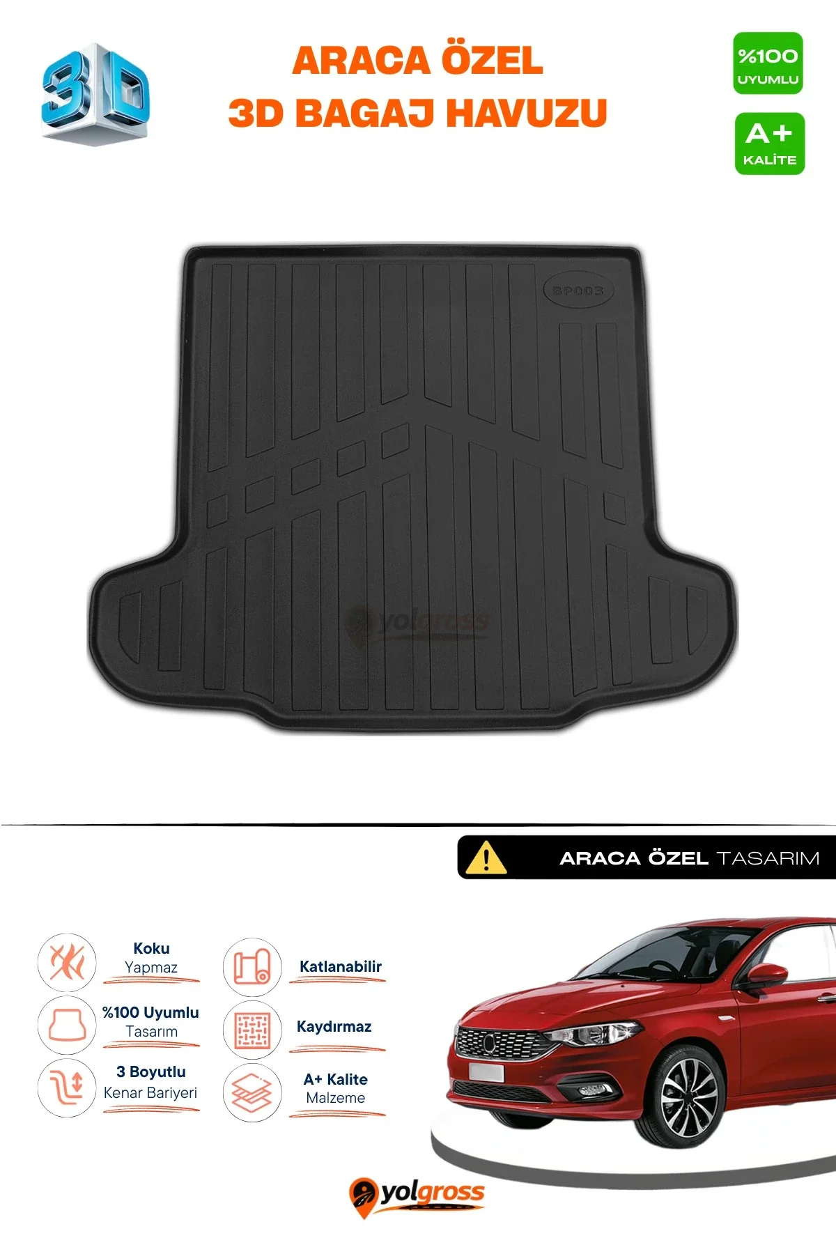 Fiat Egea Sedan 3D Pro Bagaj Havuzu 2015 Üzeri A+ Kalite