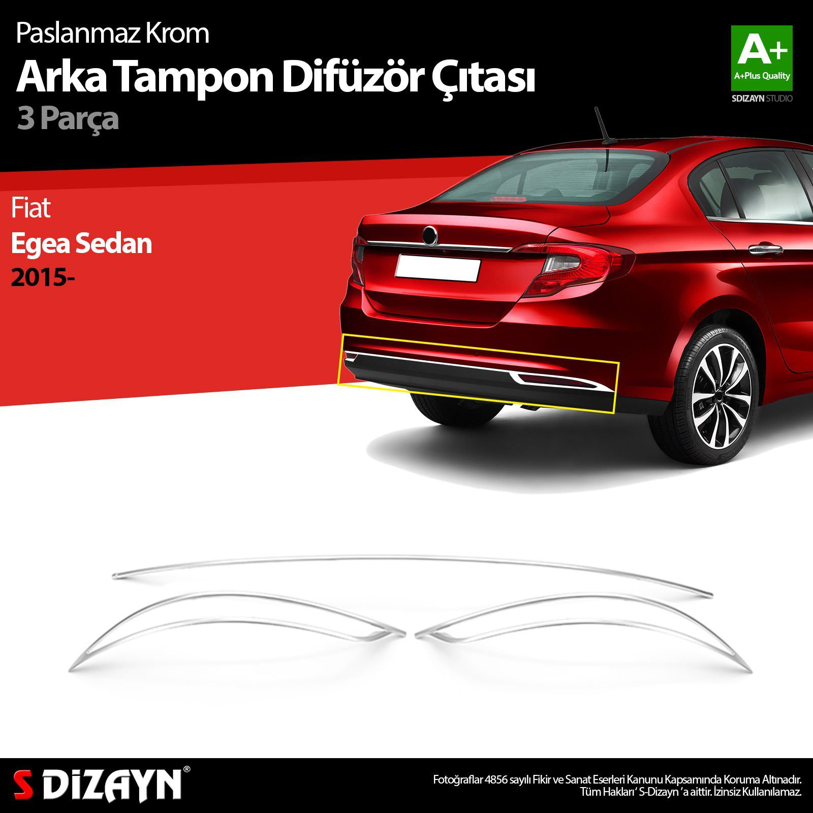 Fiat Egea Sedan Krom Arka Tampon Difüzör Çıtası 3 Prç. 2015 Üzeri Fiat Egea Sedan Krom Arka Tampon Difüzör Çıtası 3 Prç. 2015 Üzeri