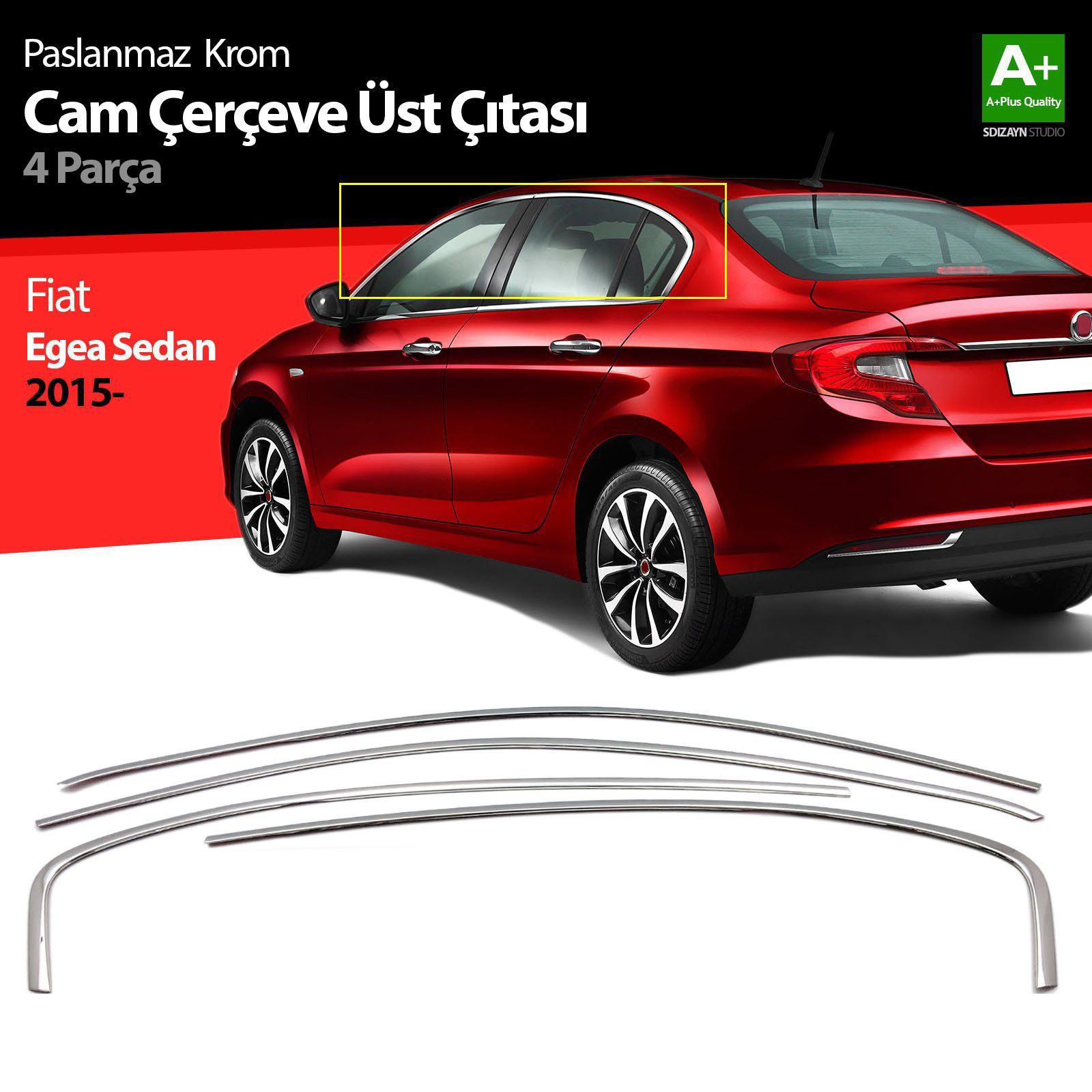 Fiat Egea Uyumlu Sedan Krom Cam Üst Çıtası 4 Parça. 2015 Üzeri Fiat Egea Uyumlu Sedan Krom Cam Üst Çıtası 4 Parça. 2015 Üzeri