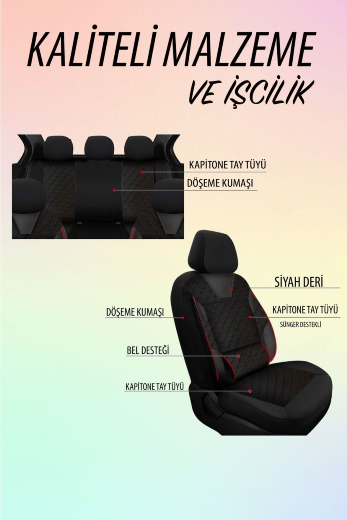 Jet Garaj Fiat Egea Uyumlu Koltuk Kilifi Genesa Serisi - Kirmizi