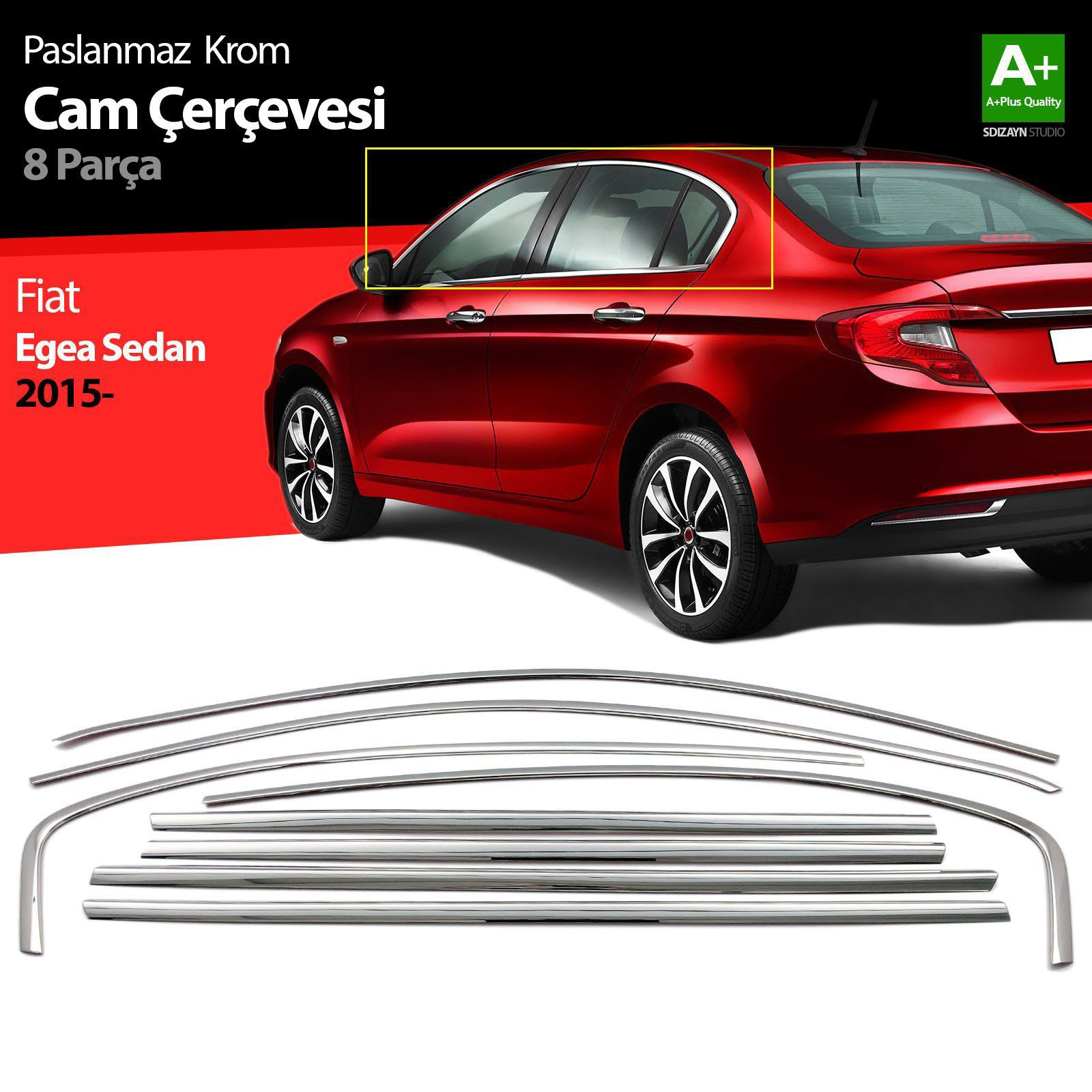 Fiat Egea Uyumlu Sedan Krom Cam Çerçevesi 8 Parça. 2015 Üzeri Fiat Egea Uyumlu Sedan Krom Cam Çerçevesi 8 Parça. 2015 Üzeri