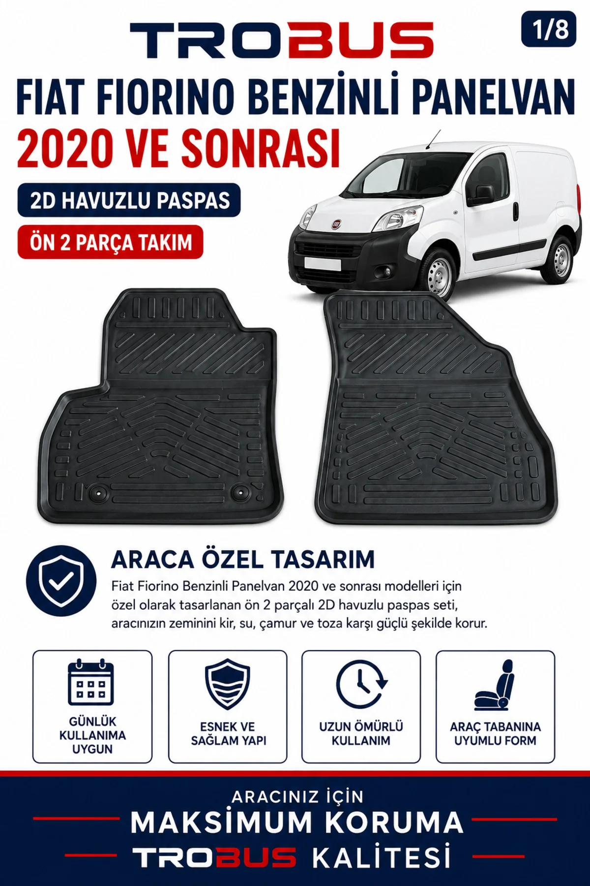 Fiat Fiorino 1.4 Benzinli Panelvan 2020-2024 2D Havuzlu Paspas 2 Parça